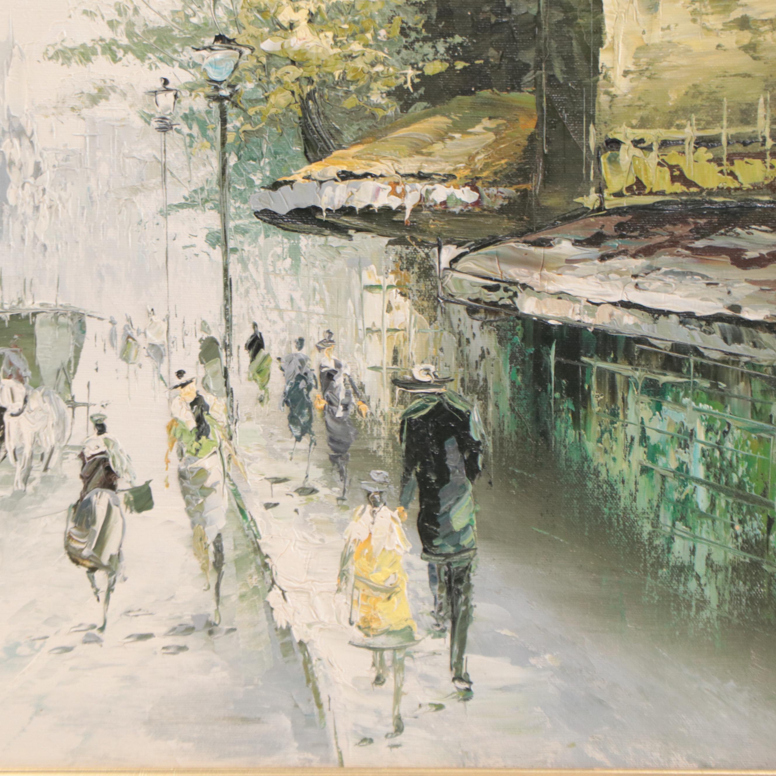 W. Newton Parisian Street Scene Oil Painting