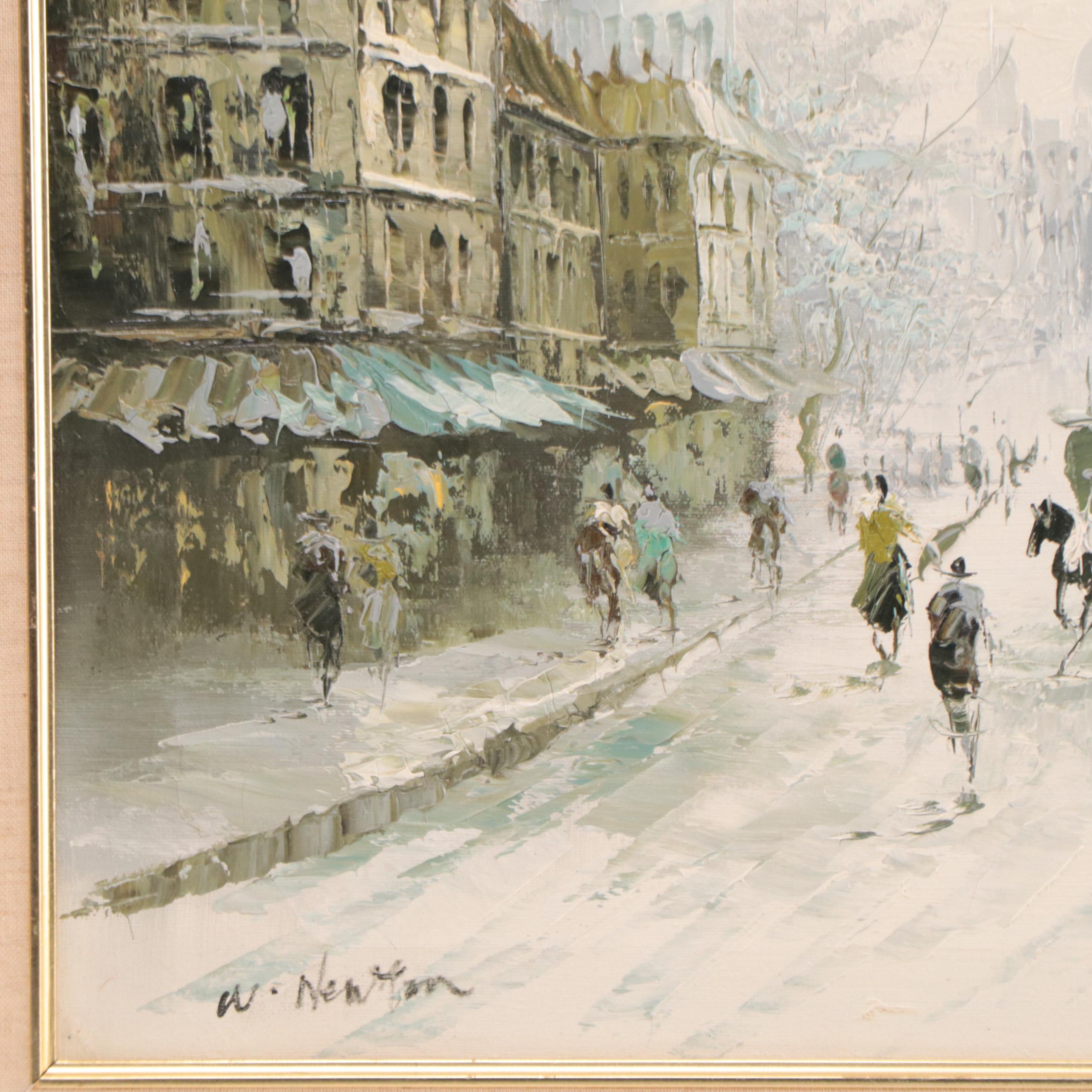 W. Newton Parisian Street Scene Oil Painting
