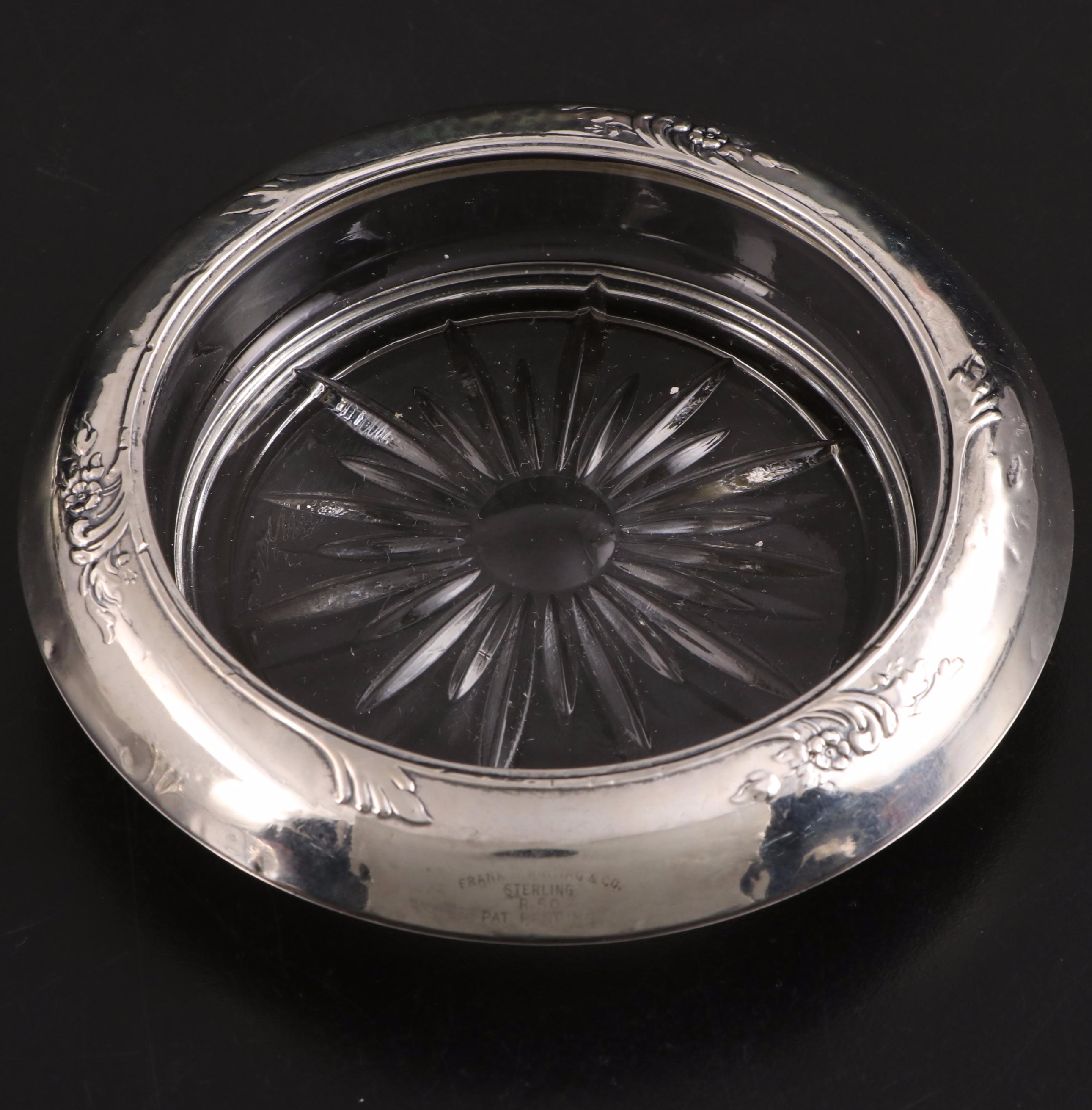 Sterling Silver Rimmed Glass Coasters and More Tableware, Early/ Mid-20th C.