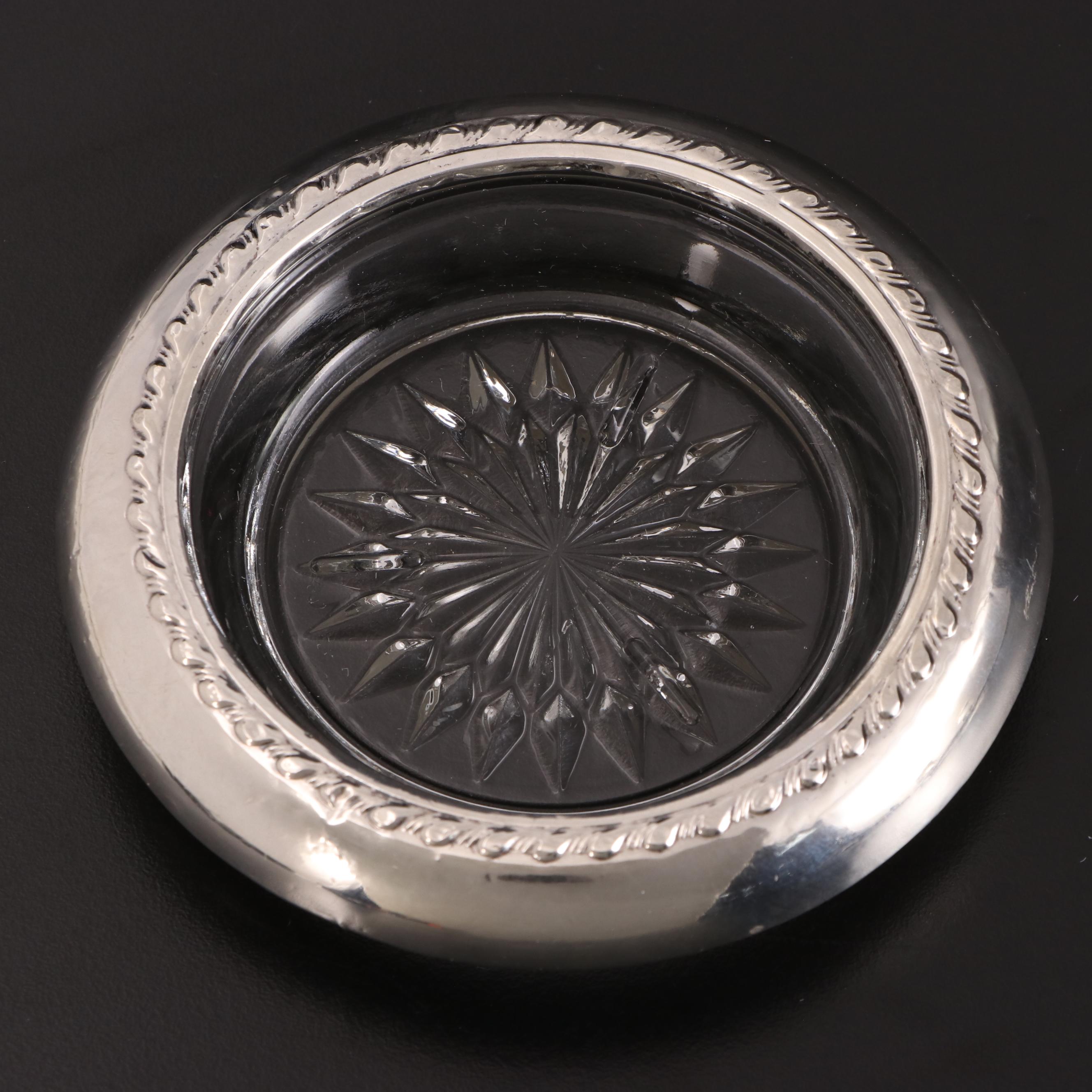 Sterling Silver Rimmed Glass Coasters and More Tableware, Early/ Mid-20th C.
