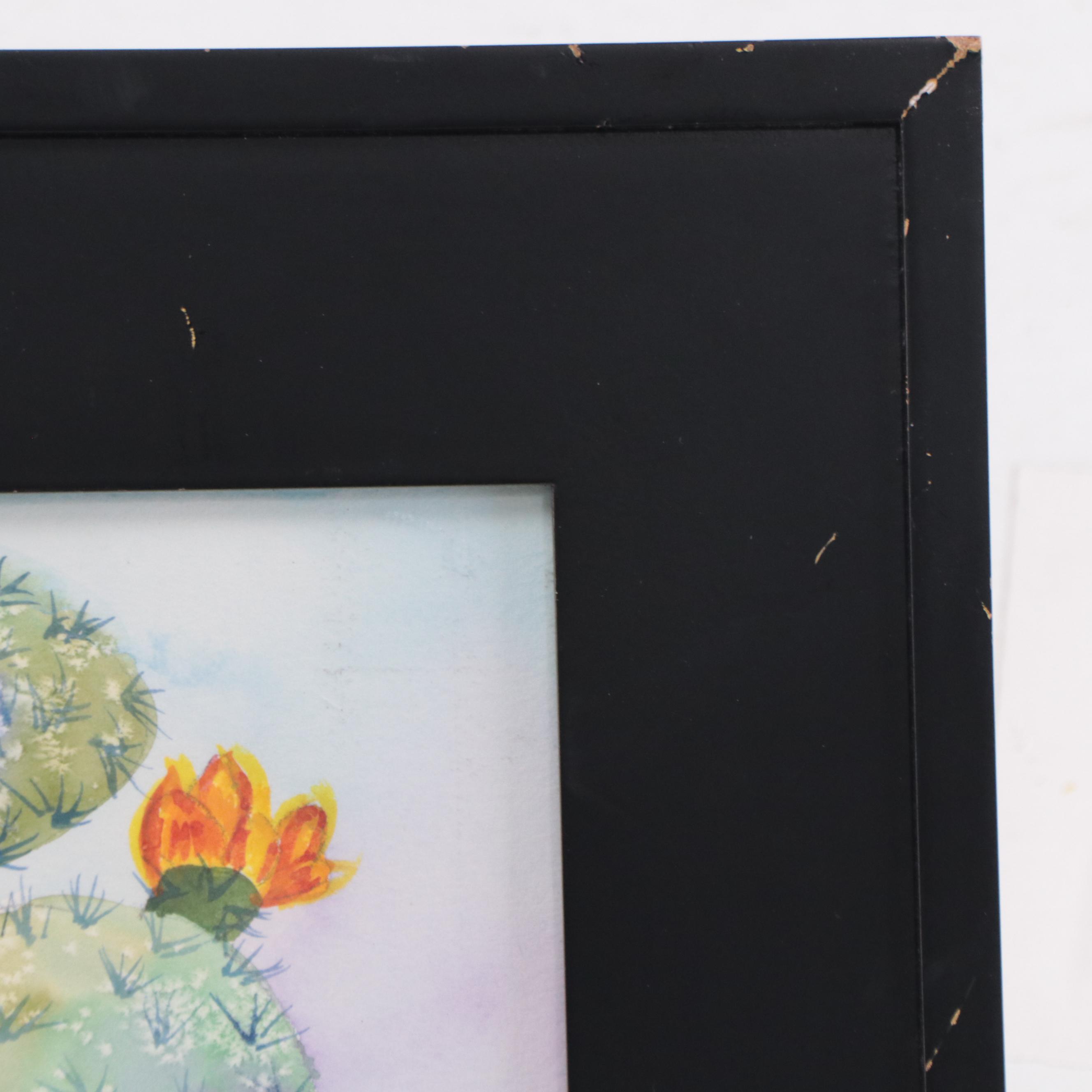 Watercolor Painting of Flowering Cactus