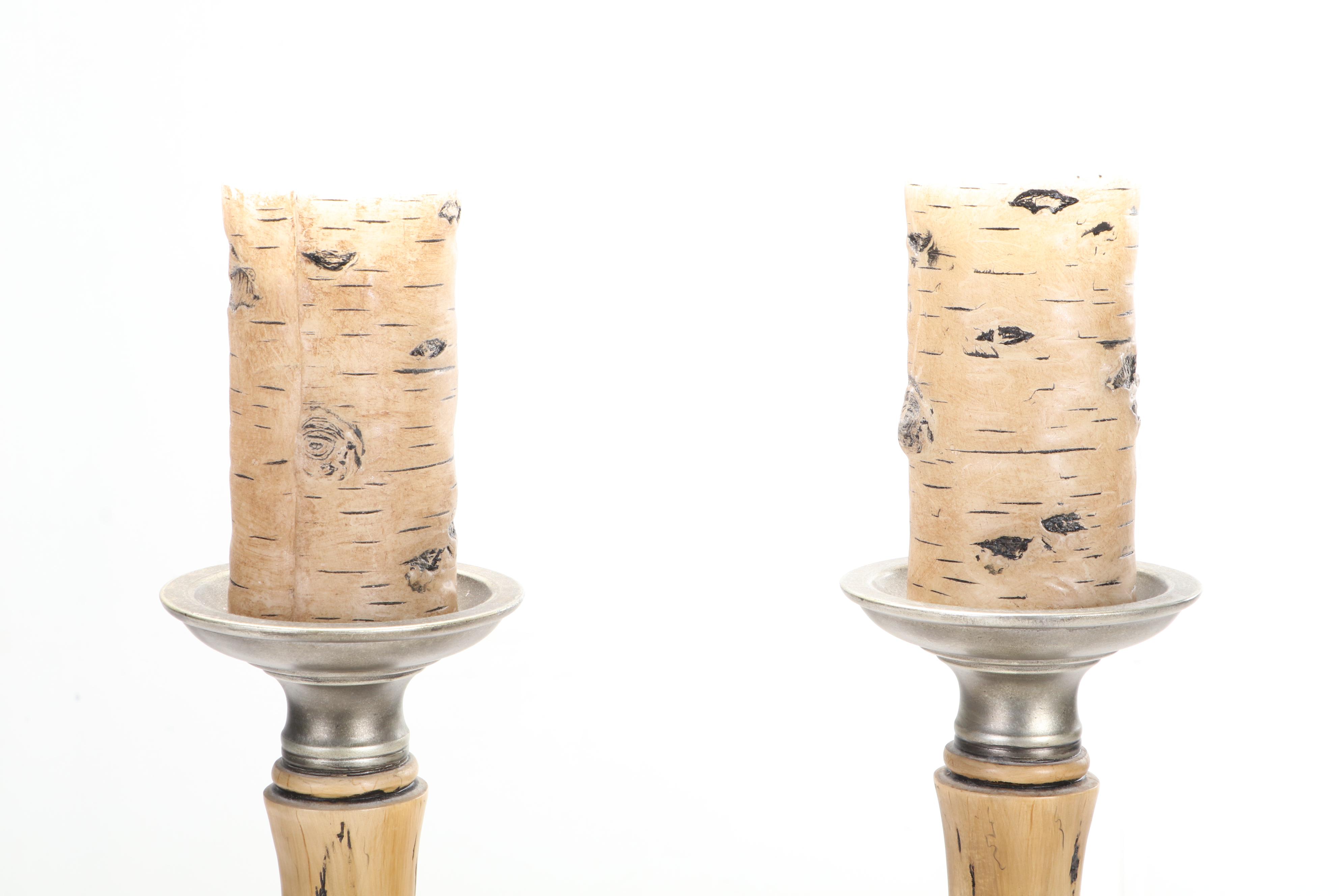 The Kinder Collection Wooden Charger and Candlesticks with Electric Candles