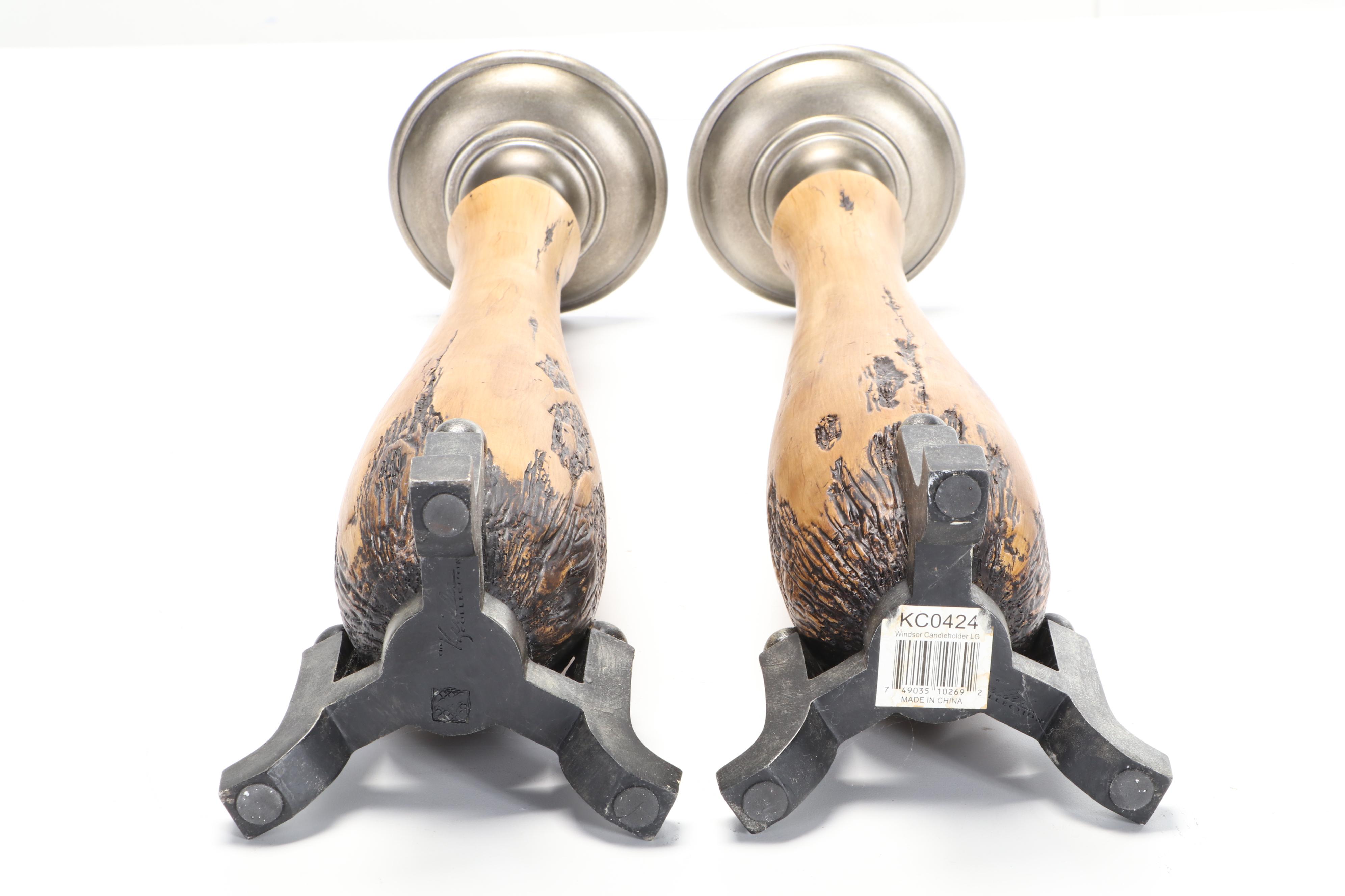 The Kinder Collection Wooden Charger and Candlesticks with Electric Candles