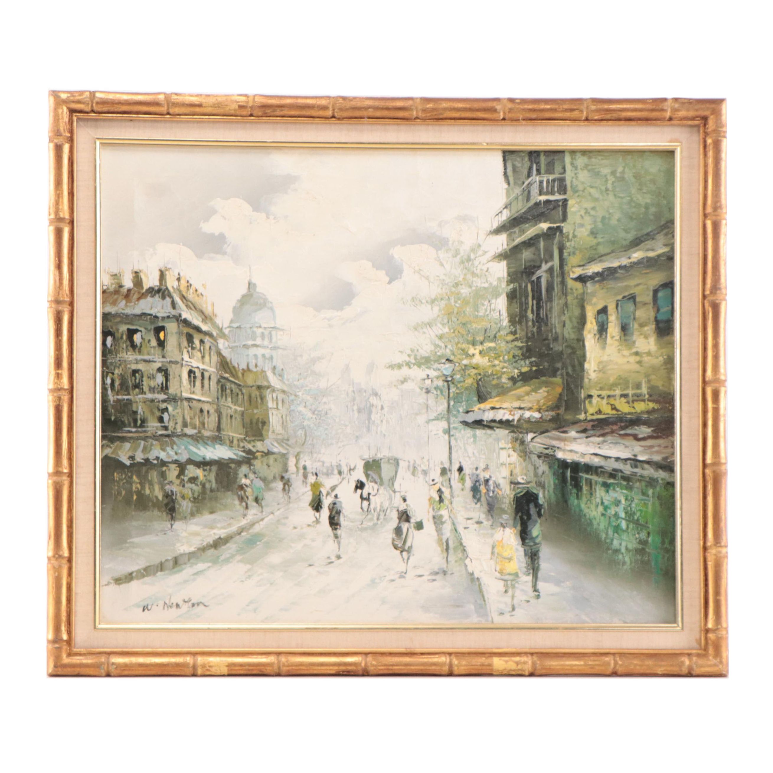 W. Newton Parisian Street Scene Oil Painting
