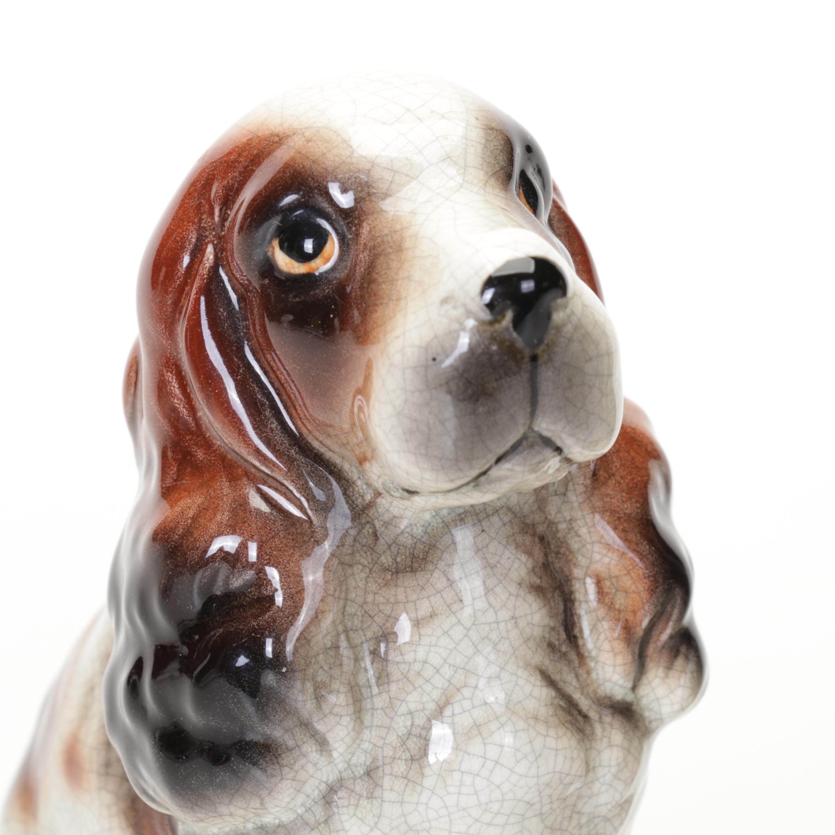 Pair of Takahashi Cocker Spaniel Porcelain Crackle Glaze Bookends