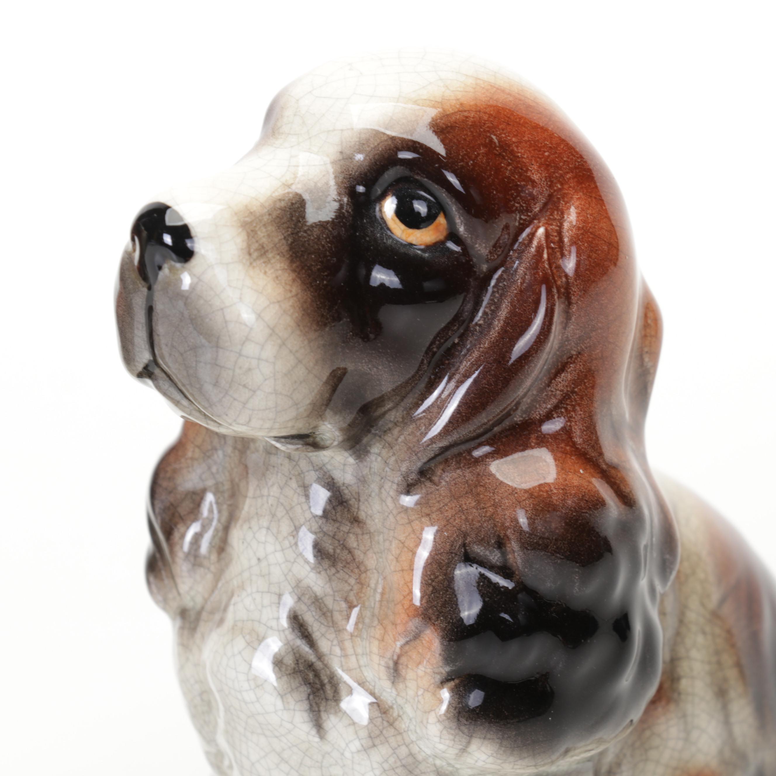 Pair of Takahashi Cocker Spaniel Porcelain Crackle Glaze Bookends