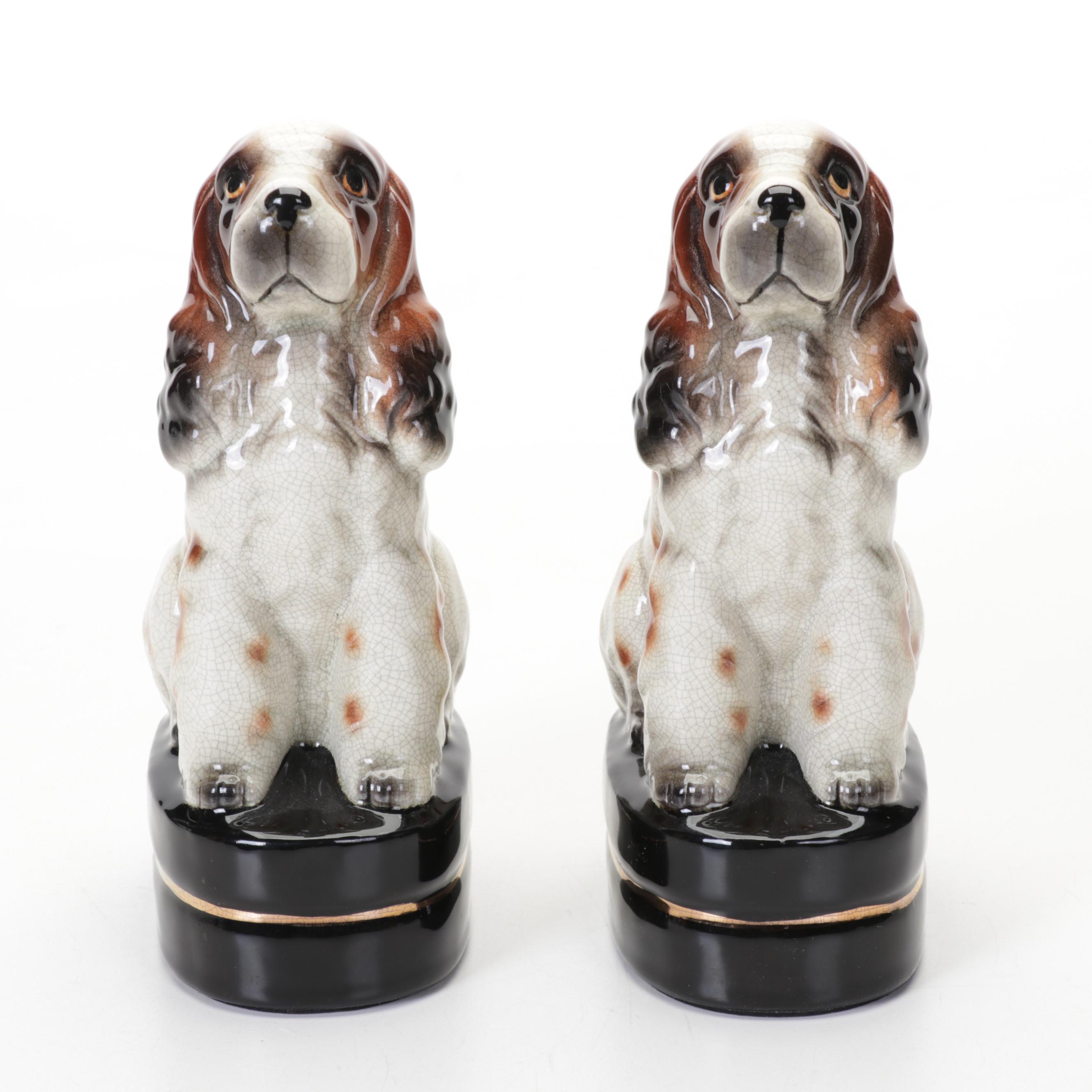 Pair of Takahashi Cocker Spaniel Porcelain Crackle Glaze Bookends