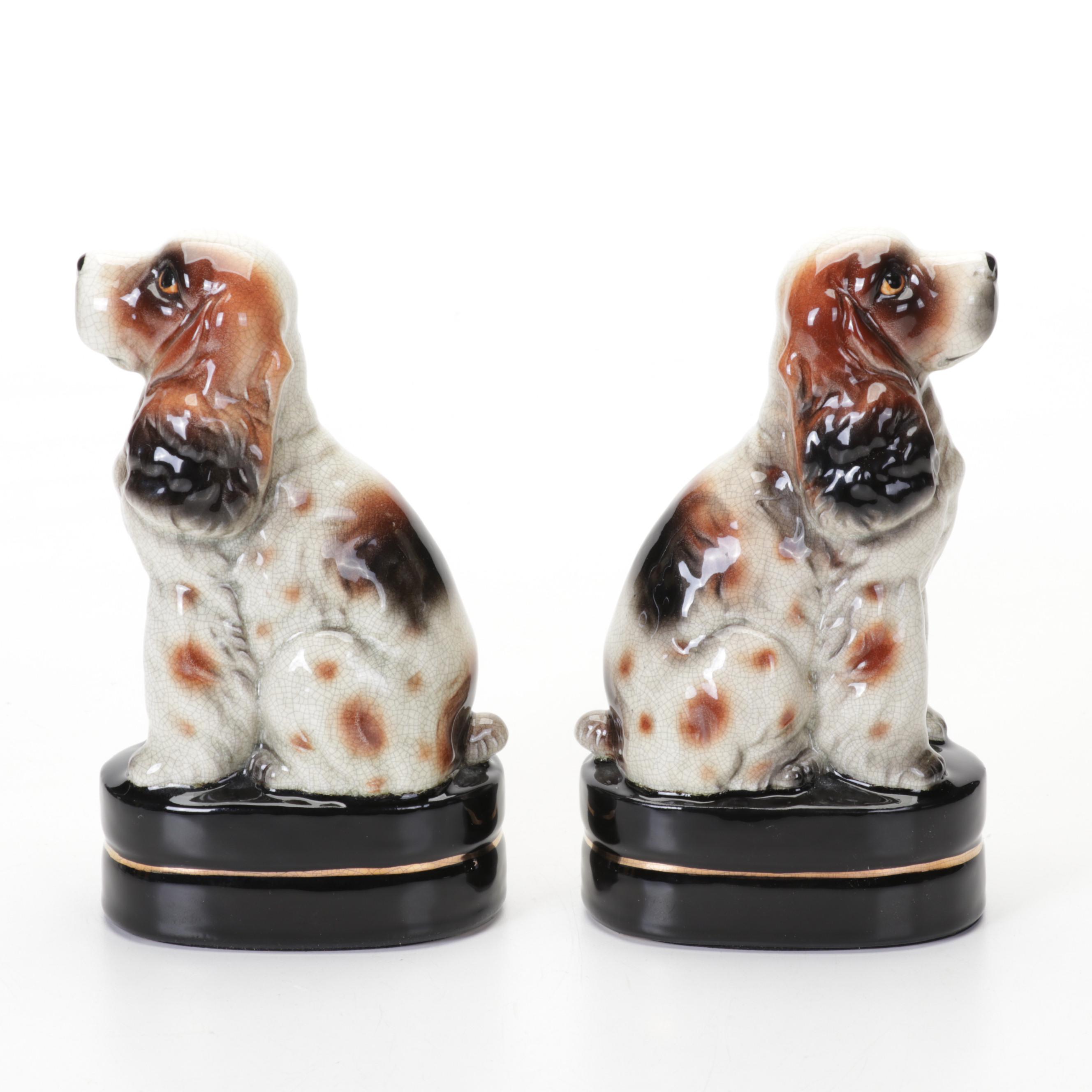 Pair of Takahashi Cocker Spaniel Porcelain Crackle Glaze Bookends