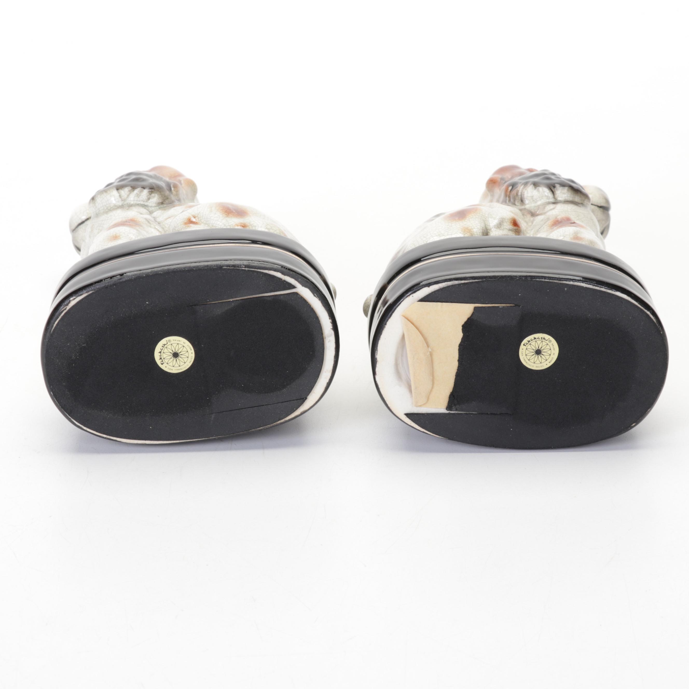 Pair of Takahashi Cocker Spaniel Porcelain Crackle Glaze Bookends