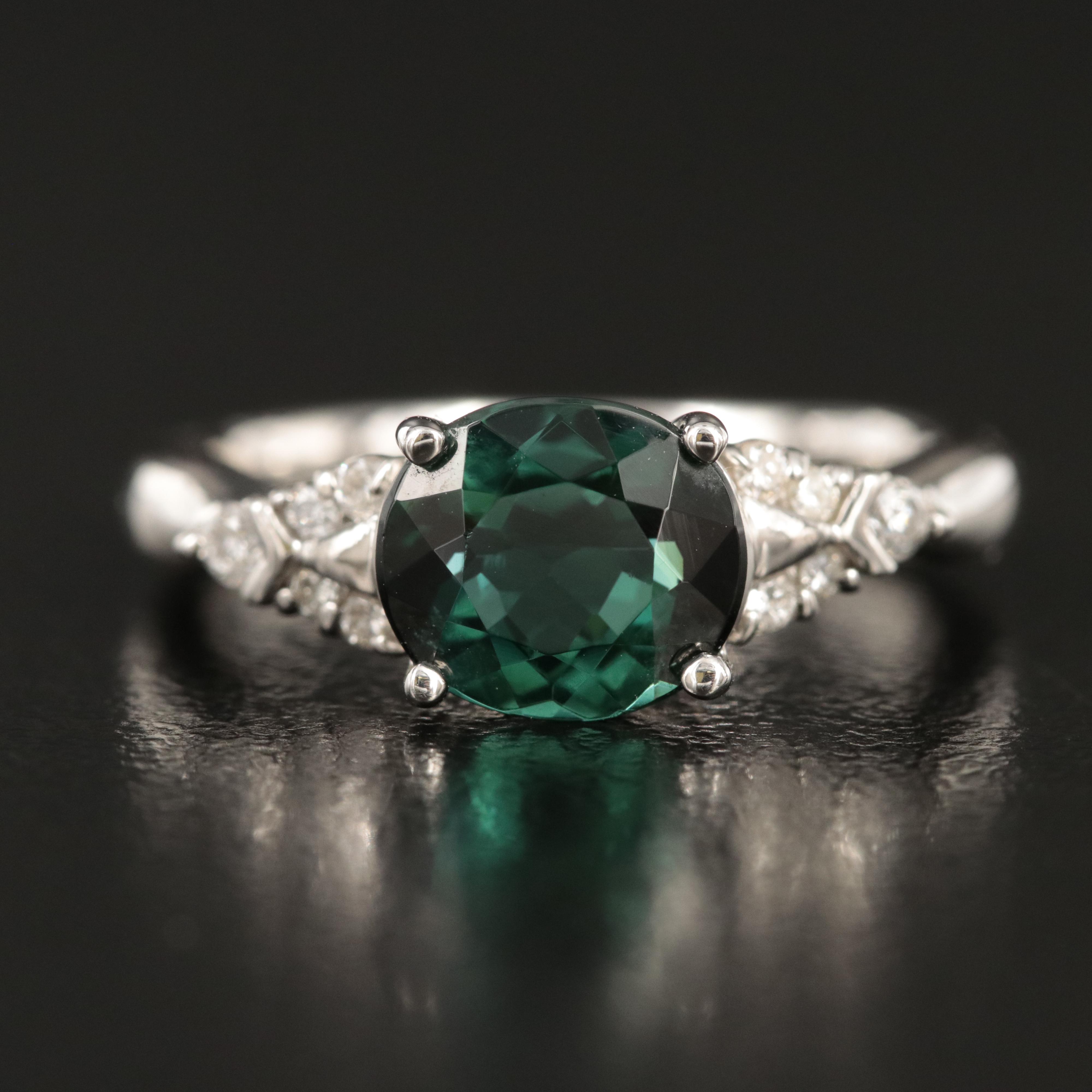 Platinum 1.70 CT Tourmaline and Diamond Ring