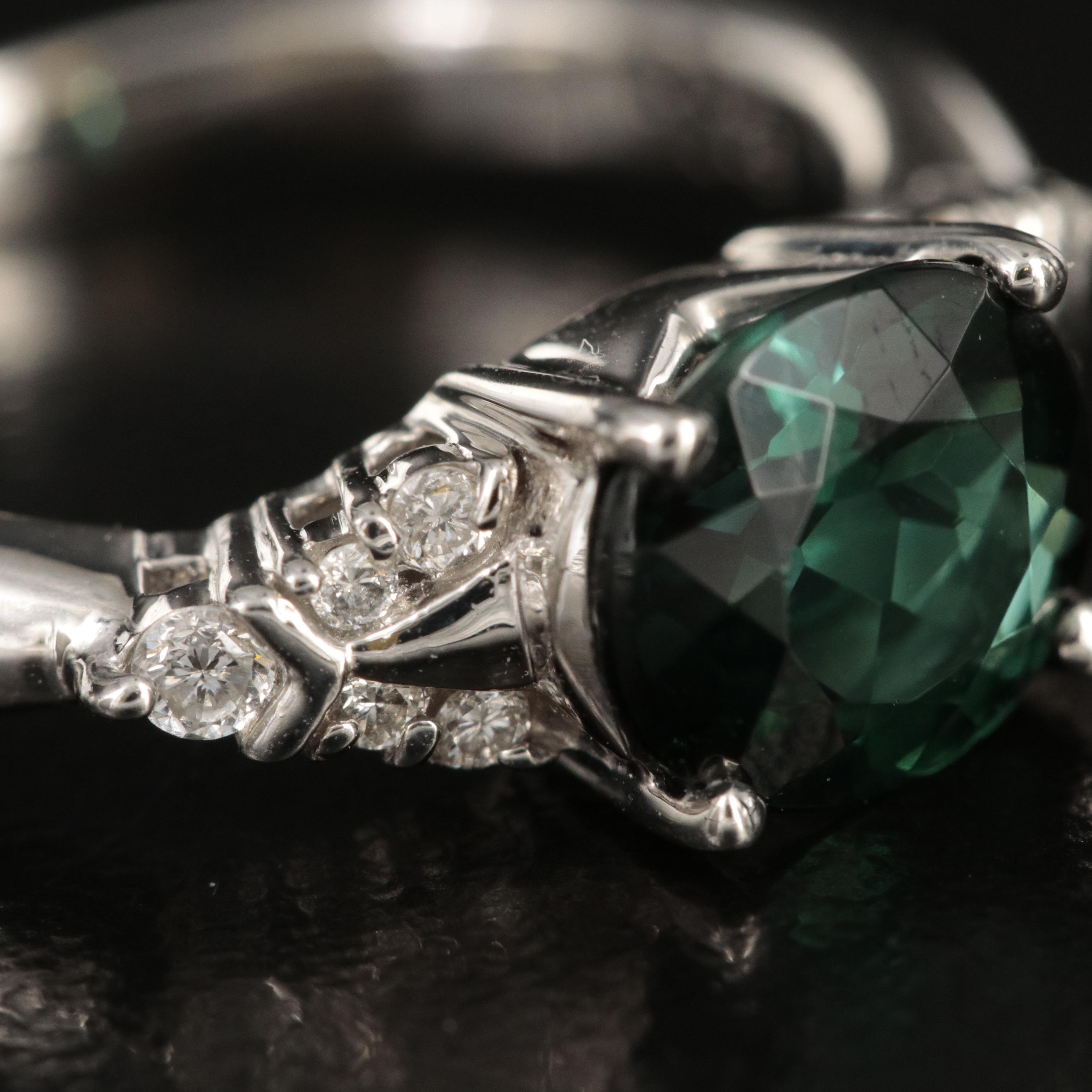 Platinum 1.70 CT Tourmaline and Diamond Ring