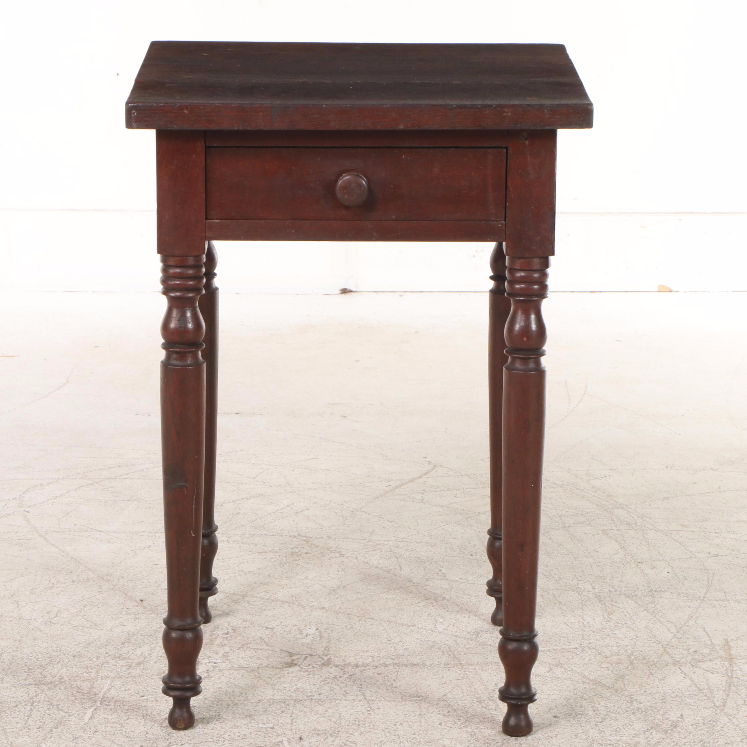 American Primitive Walnut Side Table, 19th Century