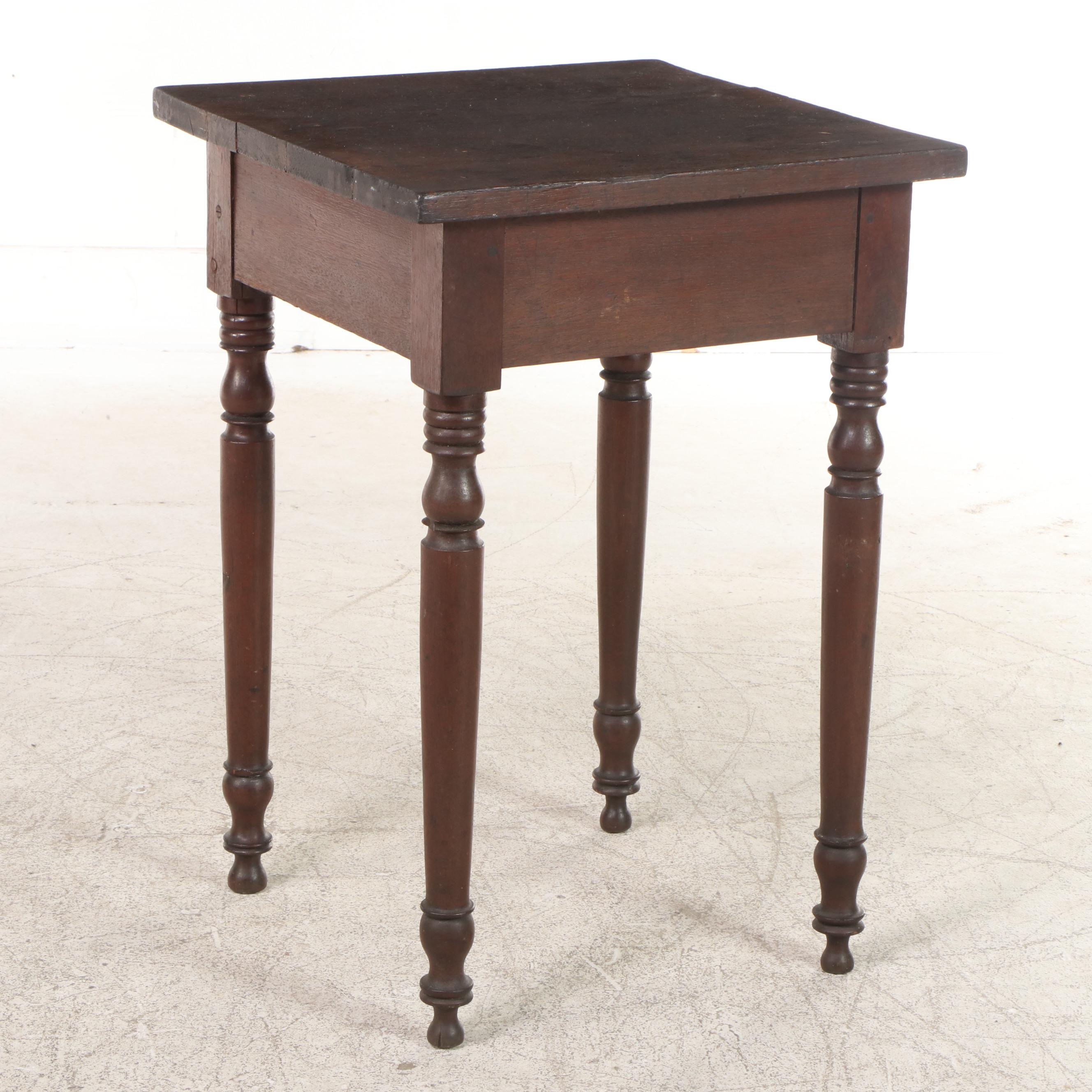 American Primitive Walnut Side Table, 19th Century