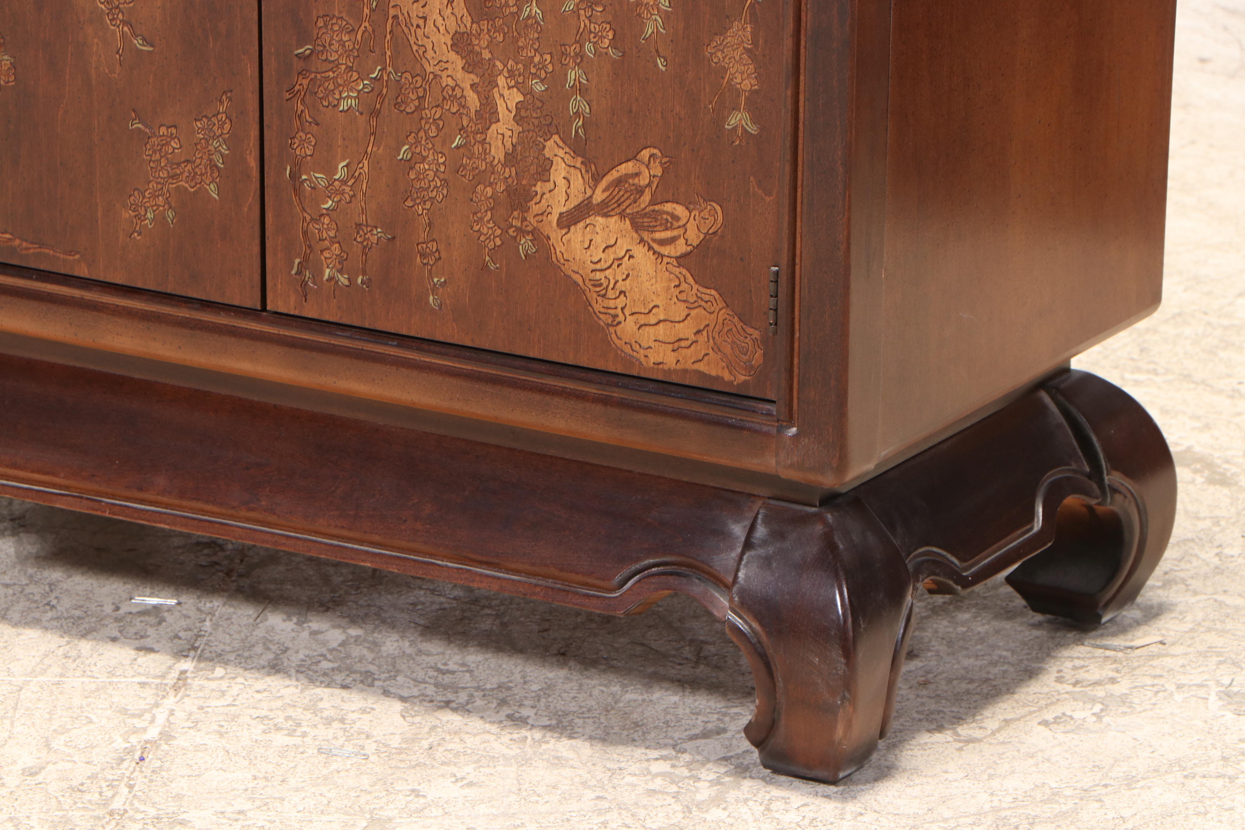 Chinese Style Press-Decorated Hardwood Side Cabinet, Mid to Late 20th Century