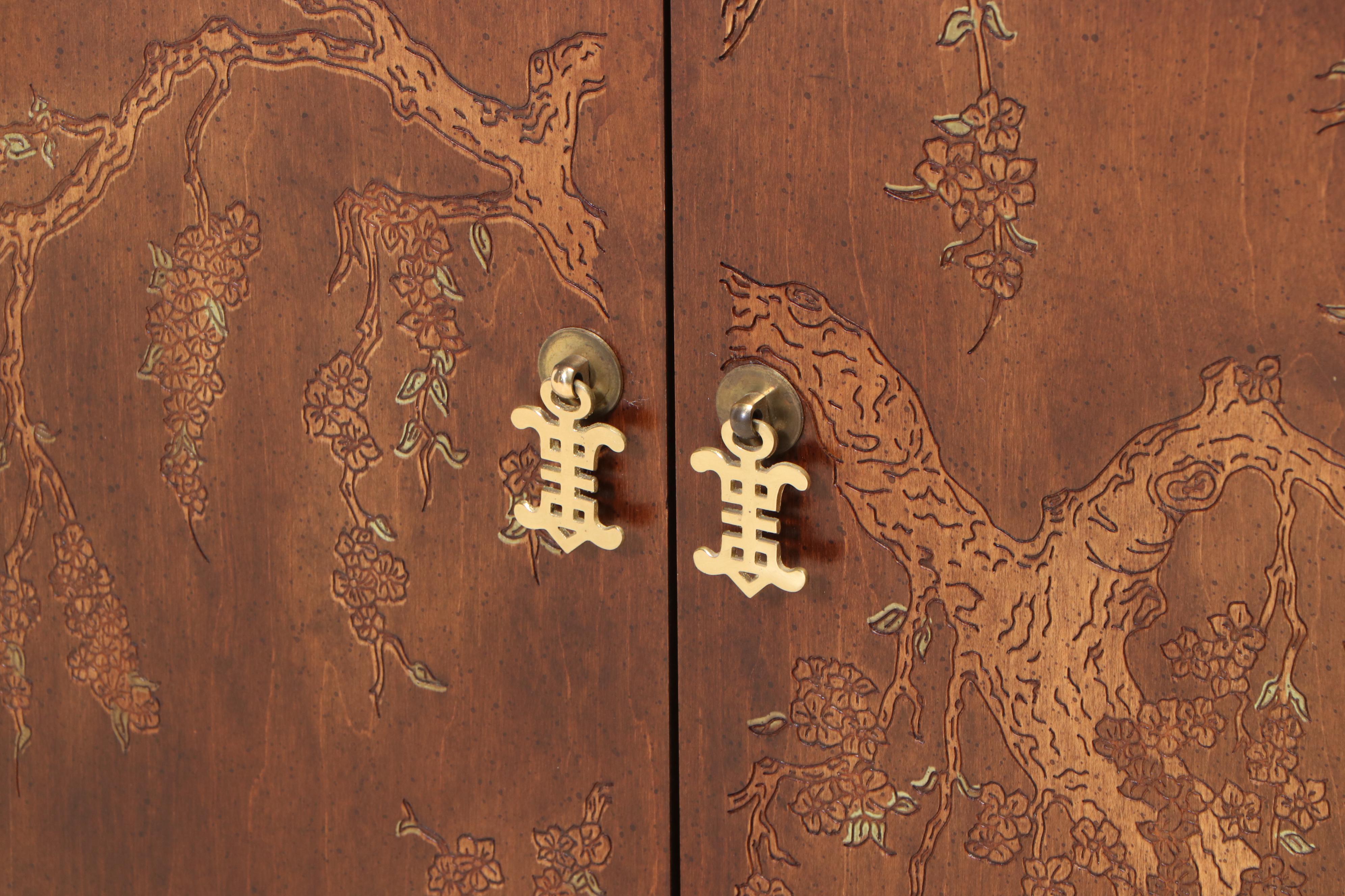 Chinese Style Press-Decorated Hardwood Side Cabinet, Mid to Late 20th Century
