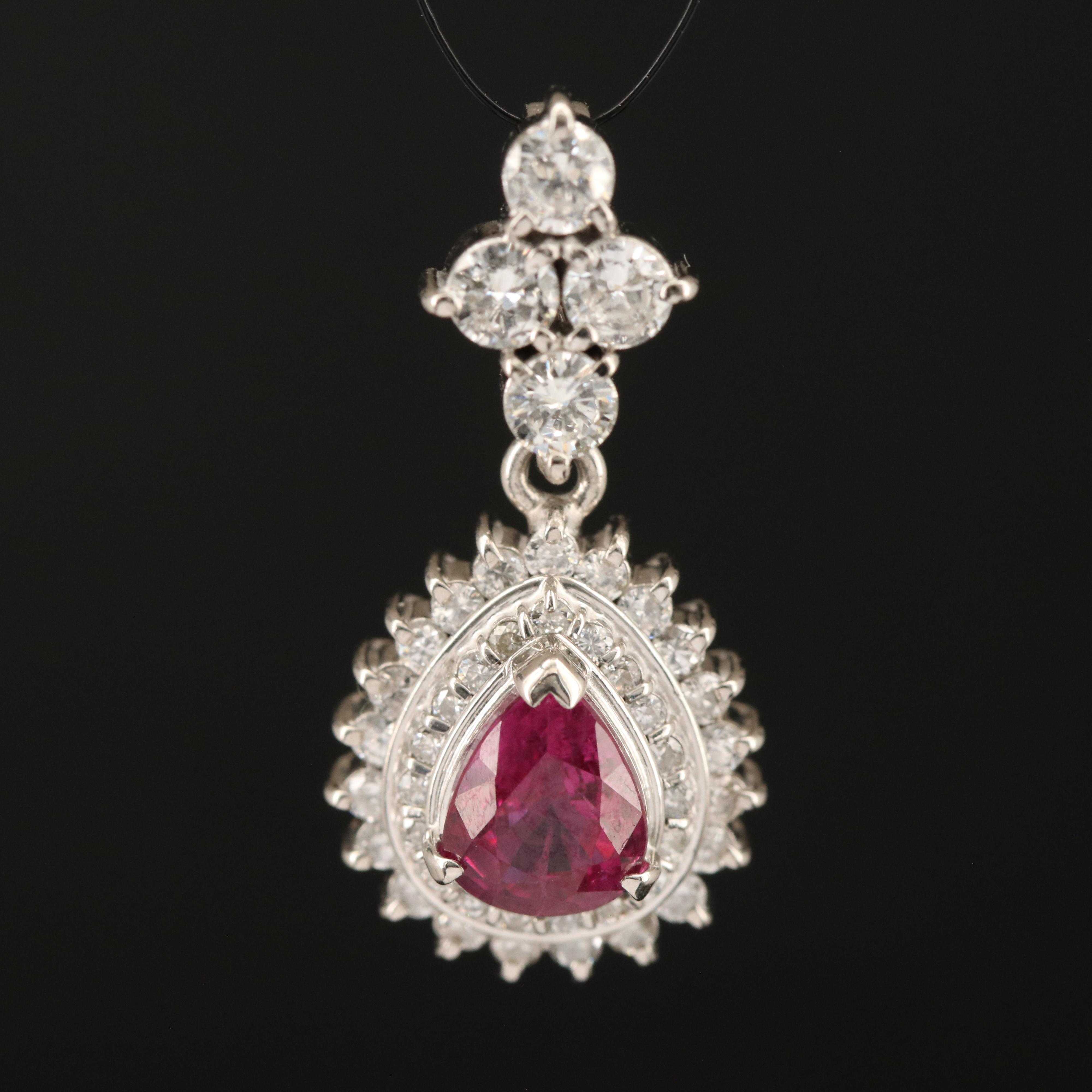 Platinum 1.27 CT Ruby and Diamond Pendant
