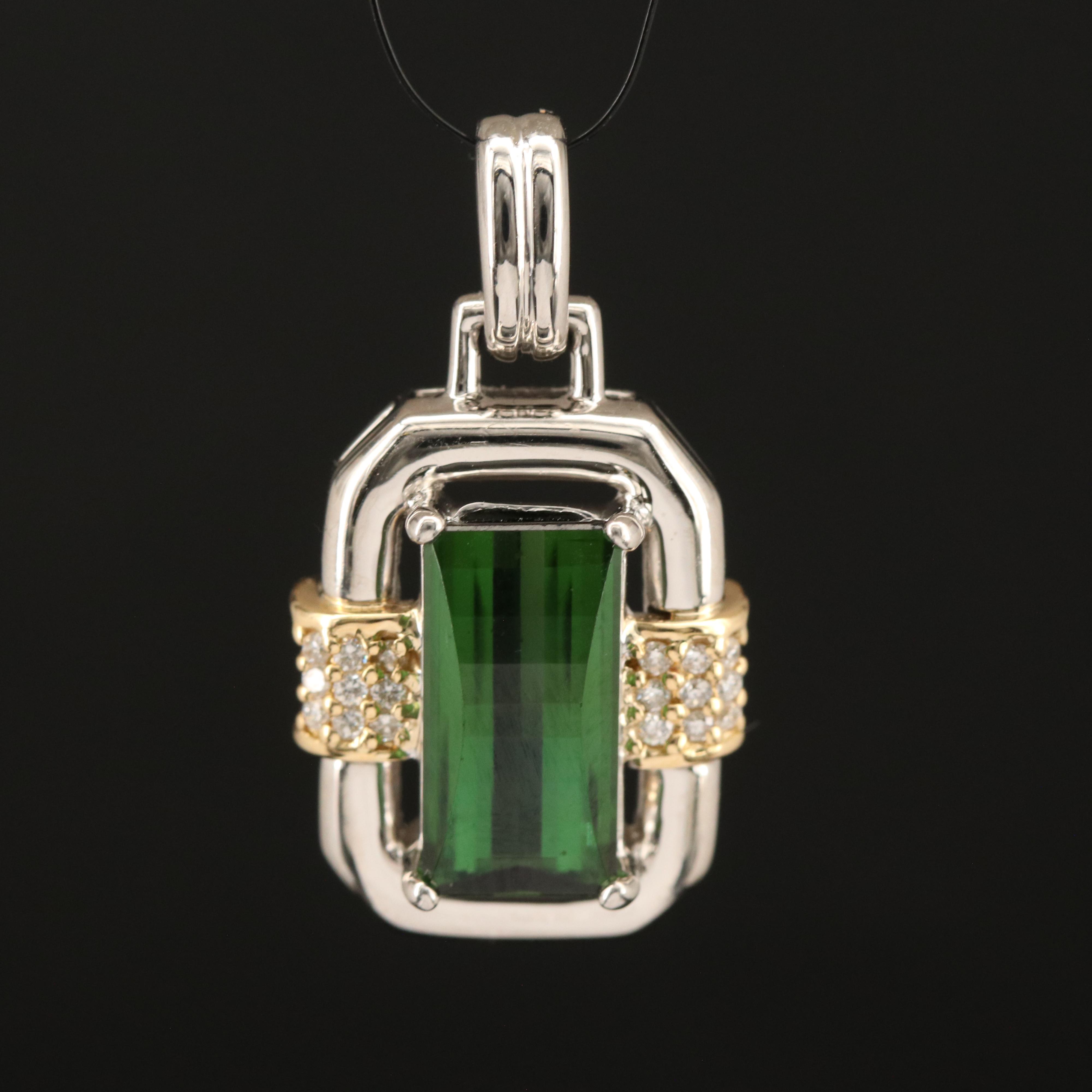 Platinum 2.87 CT Tourmaline and Diamond Pendant with 18K Accent