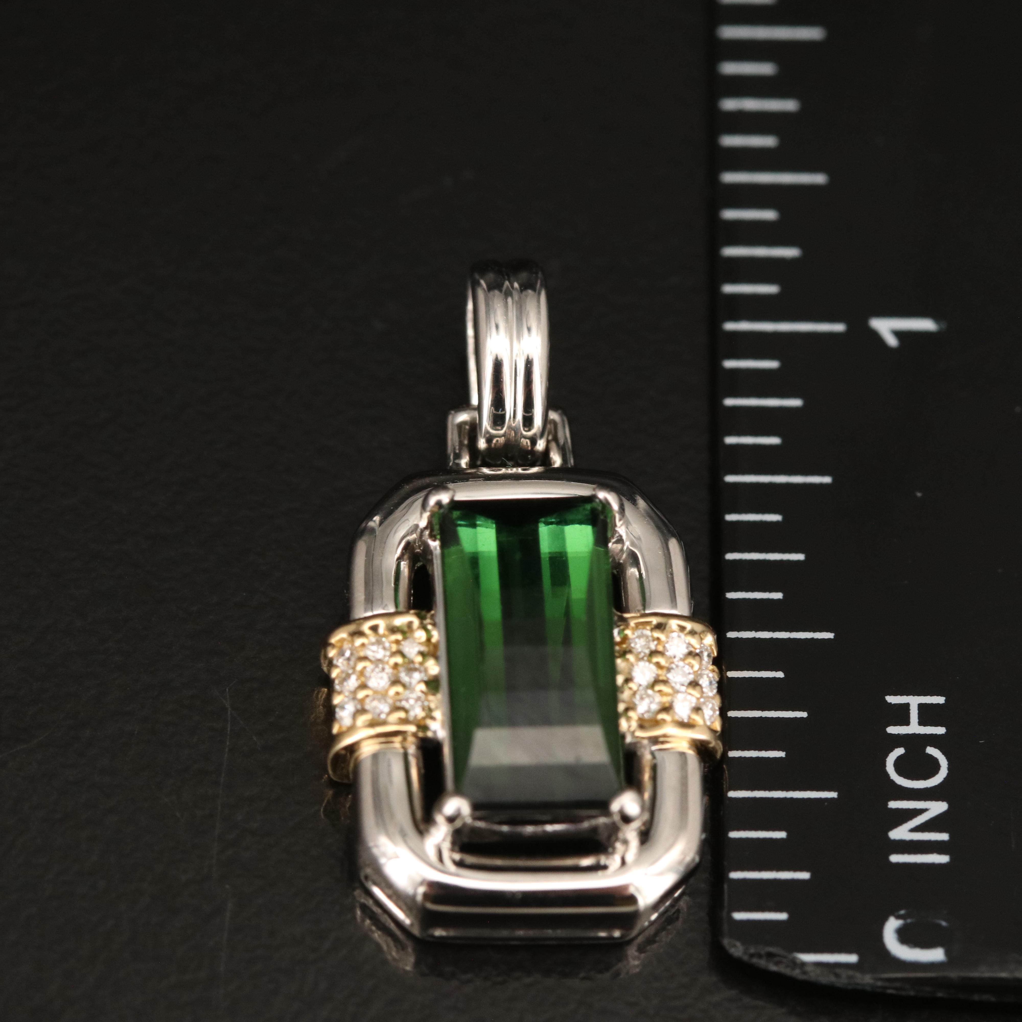 Platinum 2.87 CT Tourmaline and Diamond Pendant with 18K Accent