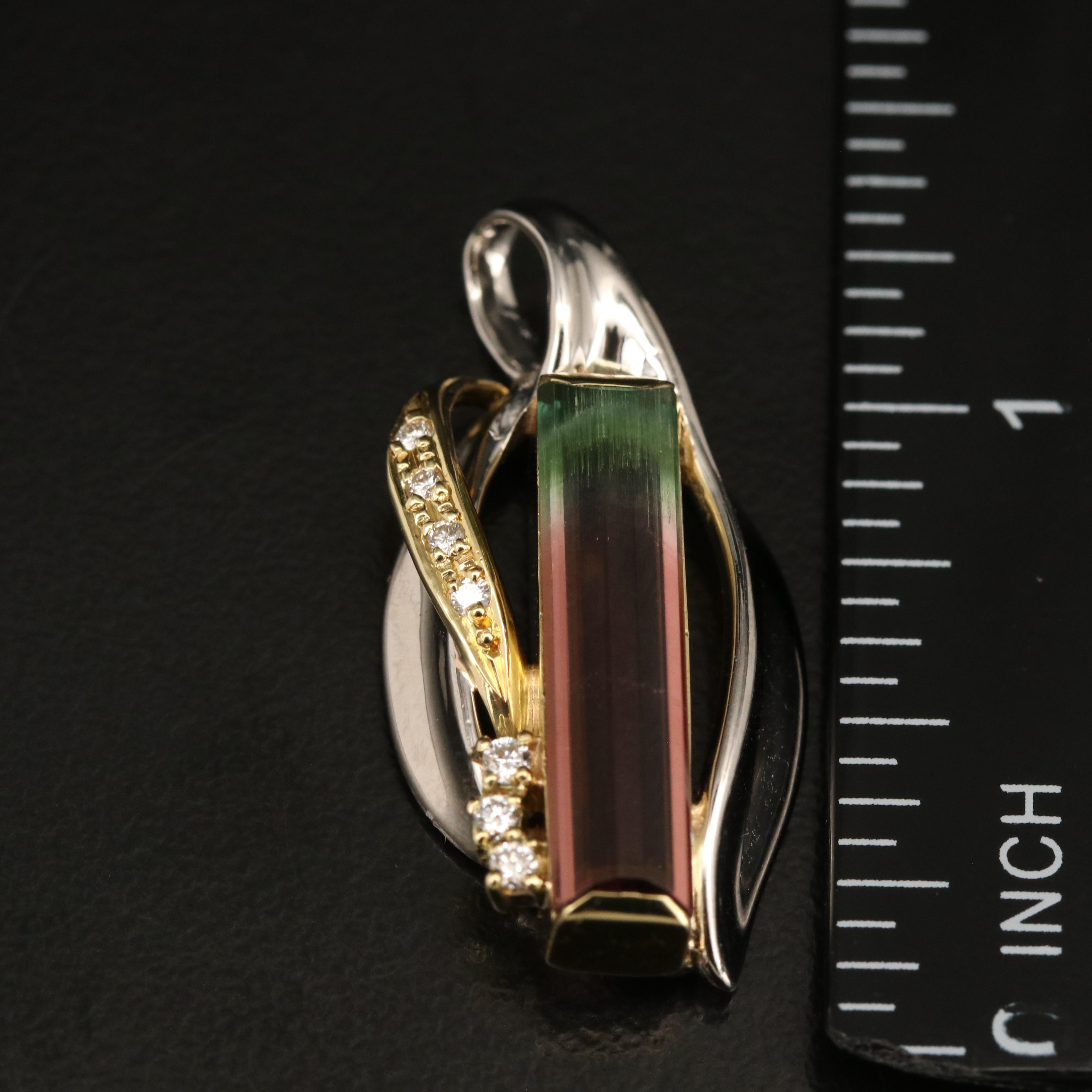 Platinum 3.19 CT Bi-Color Tourmaline and Diamond Pendant with 18K Accent