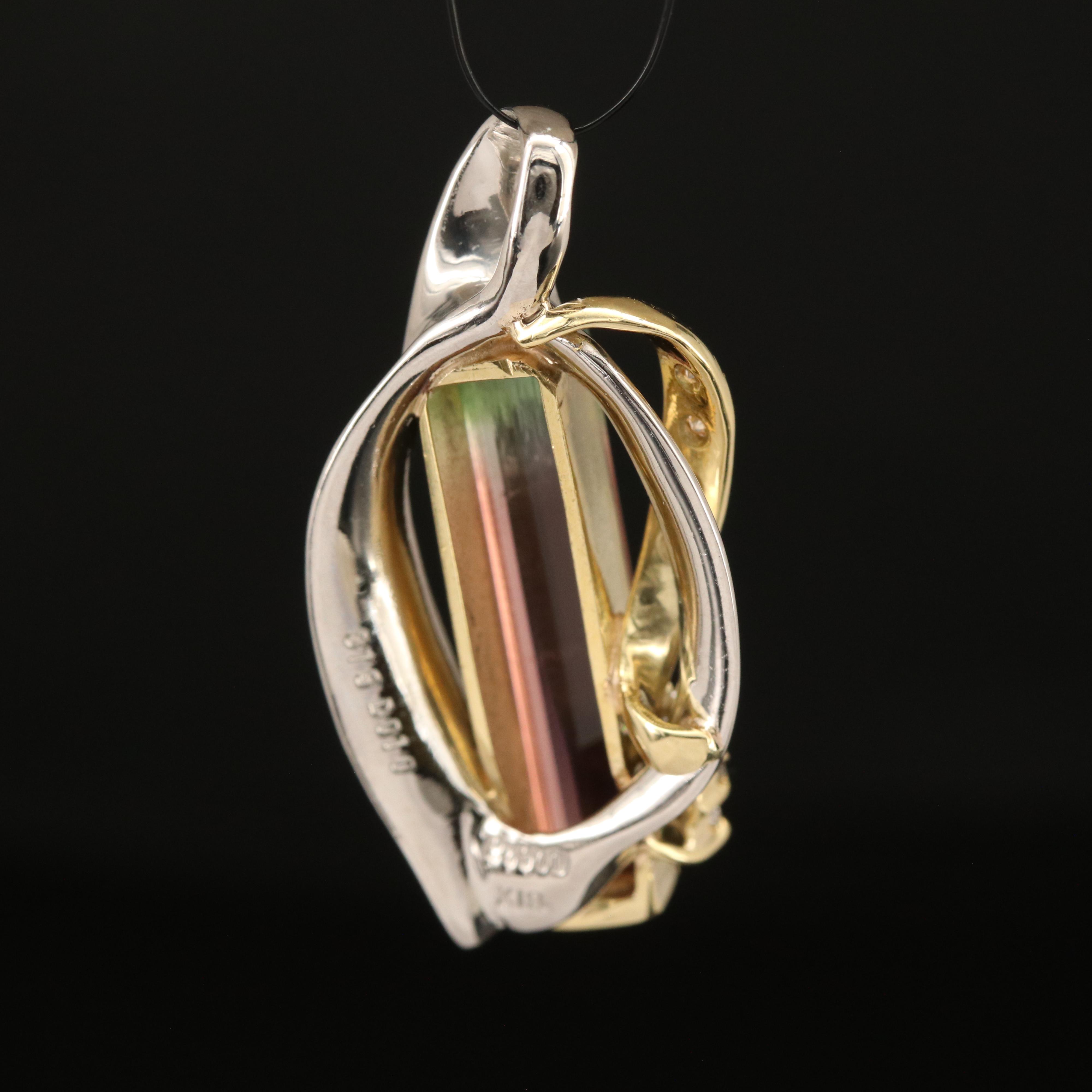 Platinum 3.19 CT Bi-Color Tourmaline and Diamond Pendant with 18K Accent