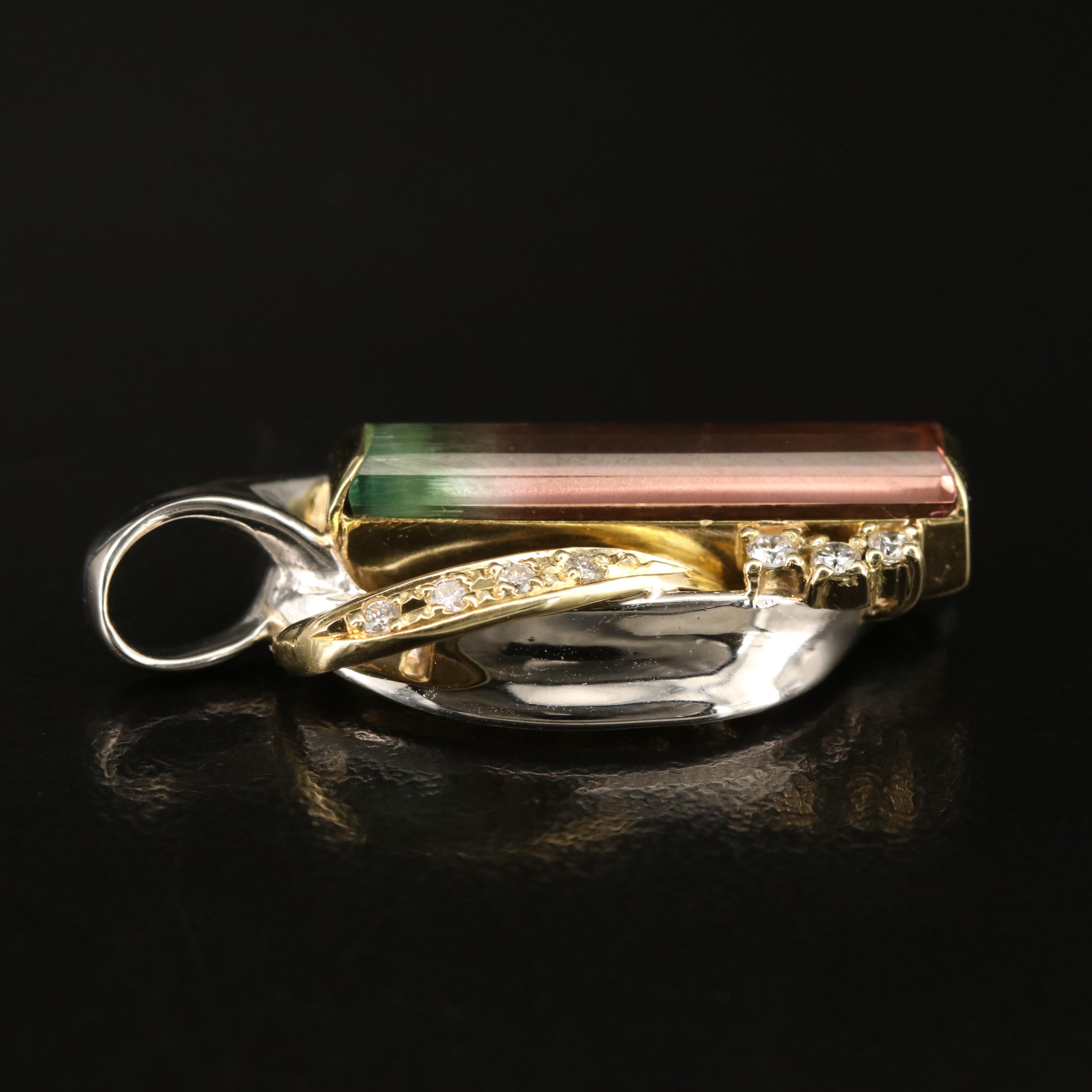 Platinum 3.19 CT Bi-Color Tourmaline and Diamond Pendant with 18K Accent