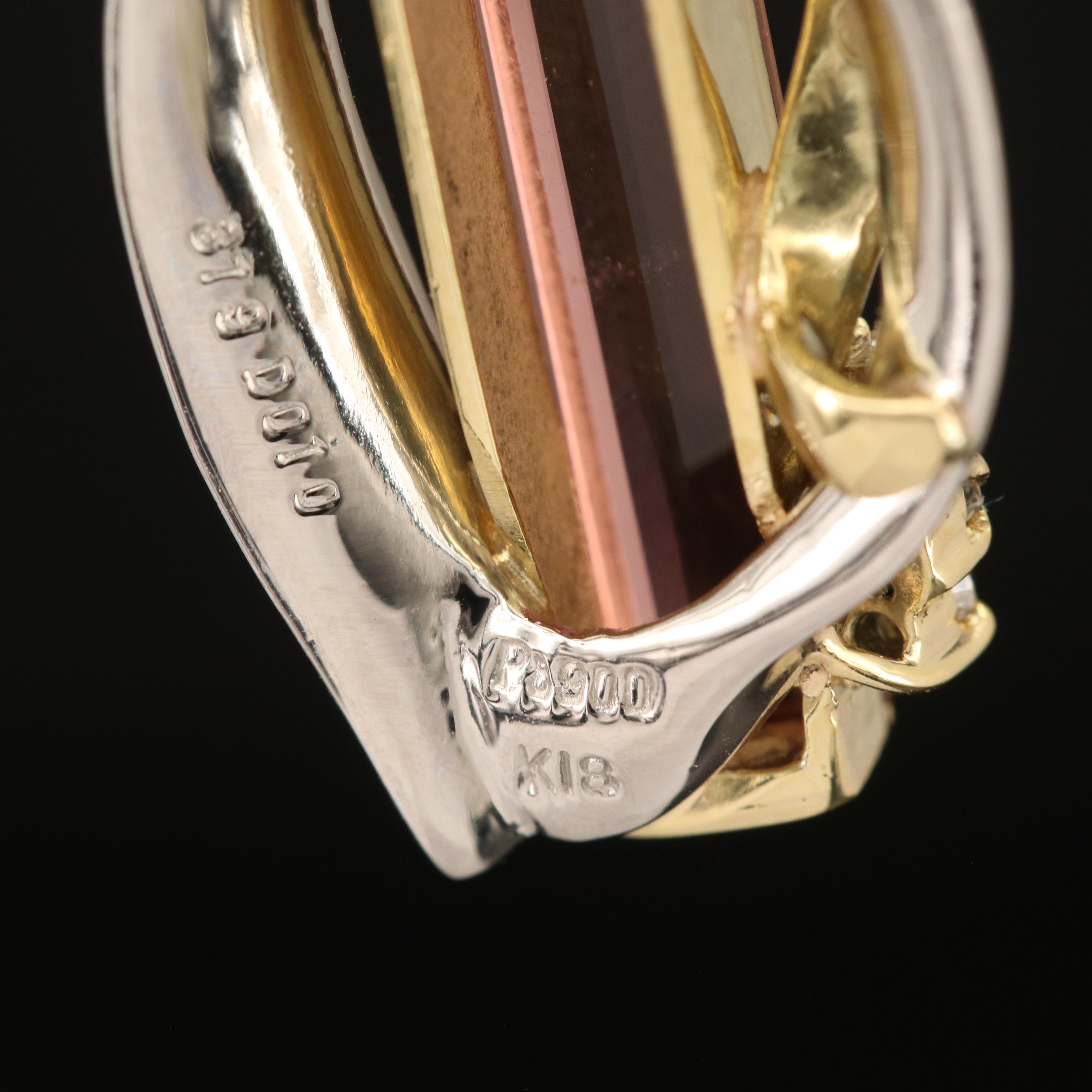 Platinum 3.19 CT Bi-Color Tourmaline and Diamond Pendant with 18K Accent