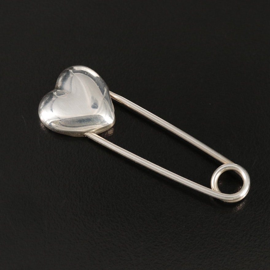 Tiffany & Co. Sterling Heart Safety Pin Brooch