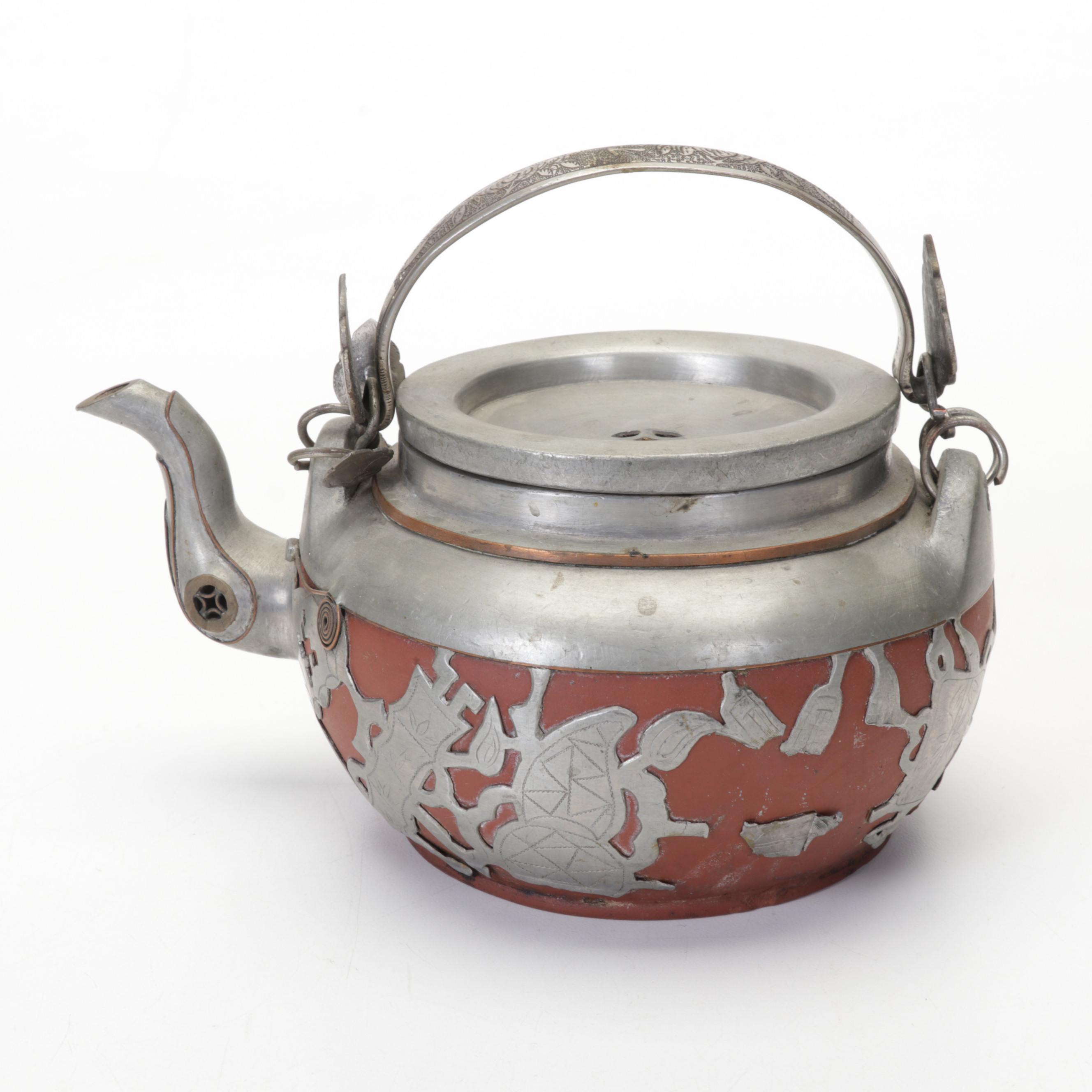 Yi Xing Chinese Pewter Overlay Terracotta Teapot, Soapstone Figurines, & More