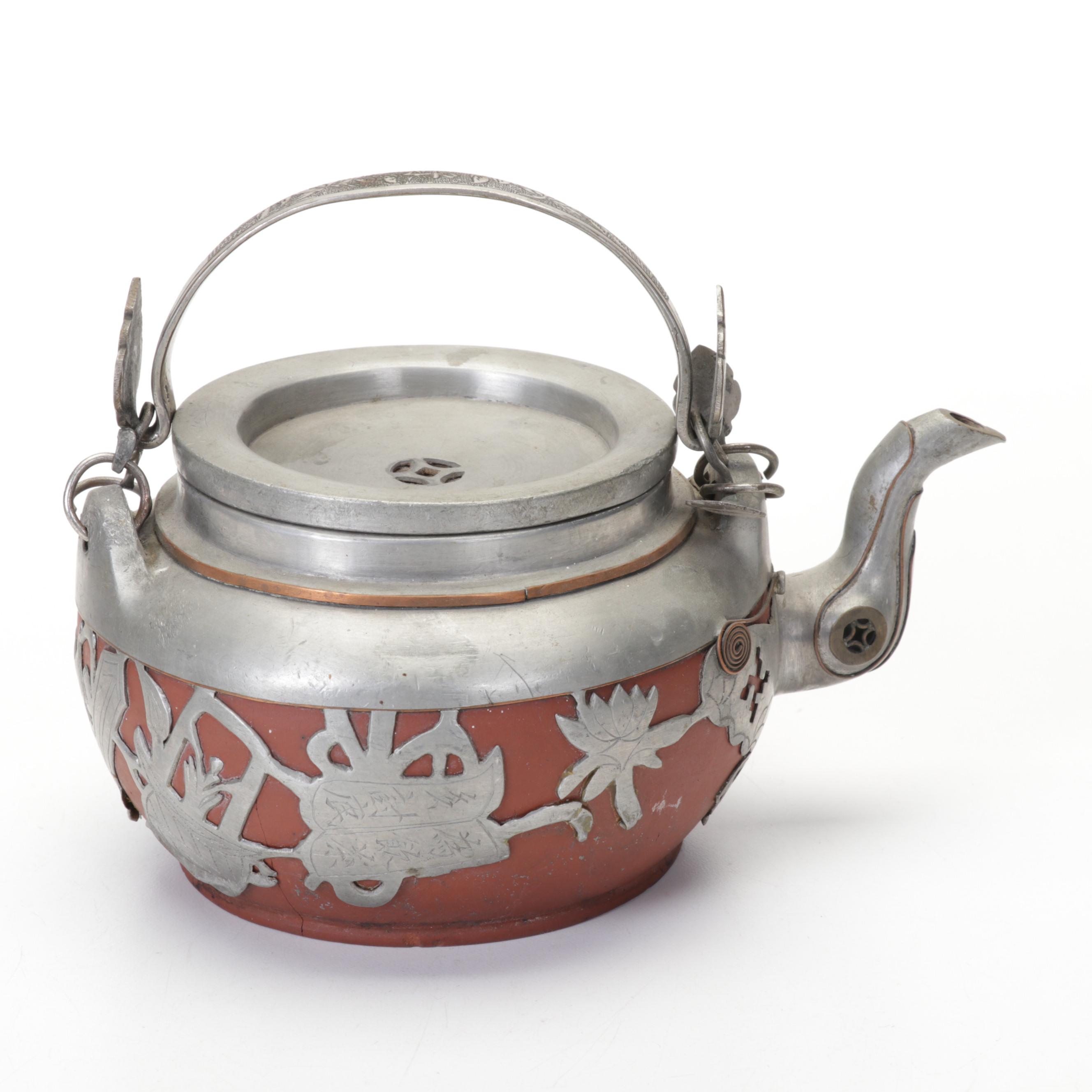 Yi Xing Chinese Pewter Overlay Terracotta Teapot, Soapstone Figurines, & More