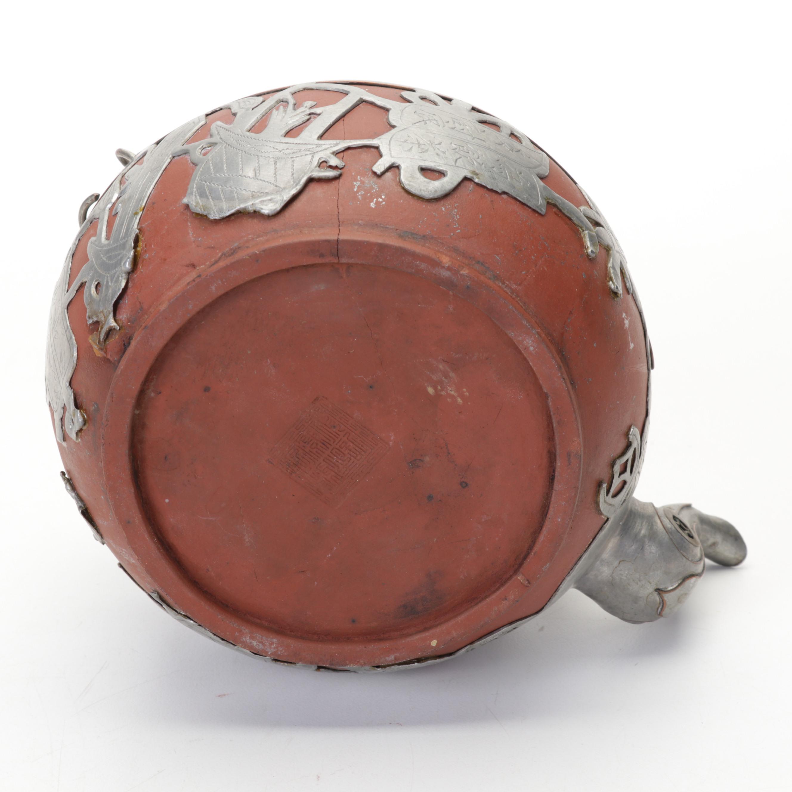 Yi Xing Chinese Pewter Overlay Terracotta Teapot, Soapstone Figurines, & More