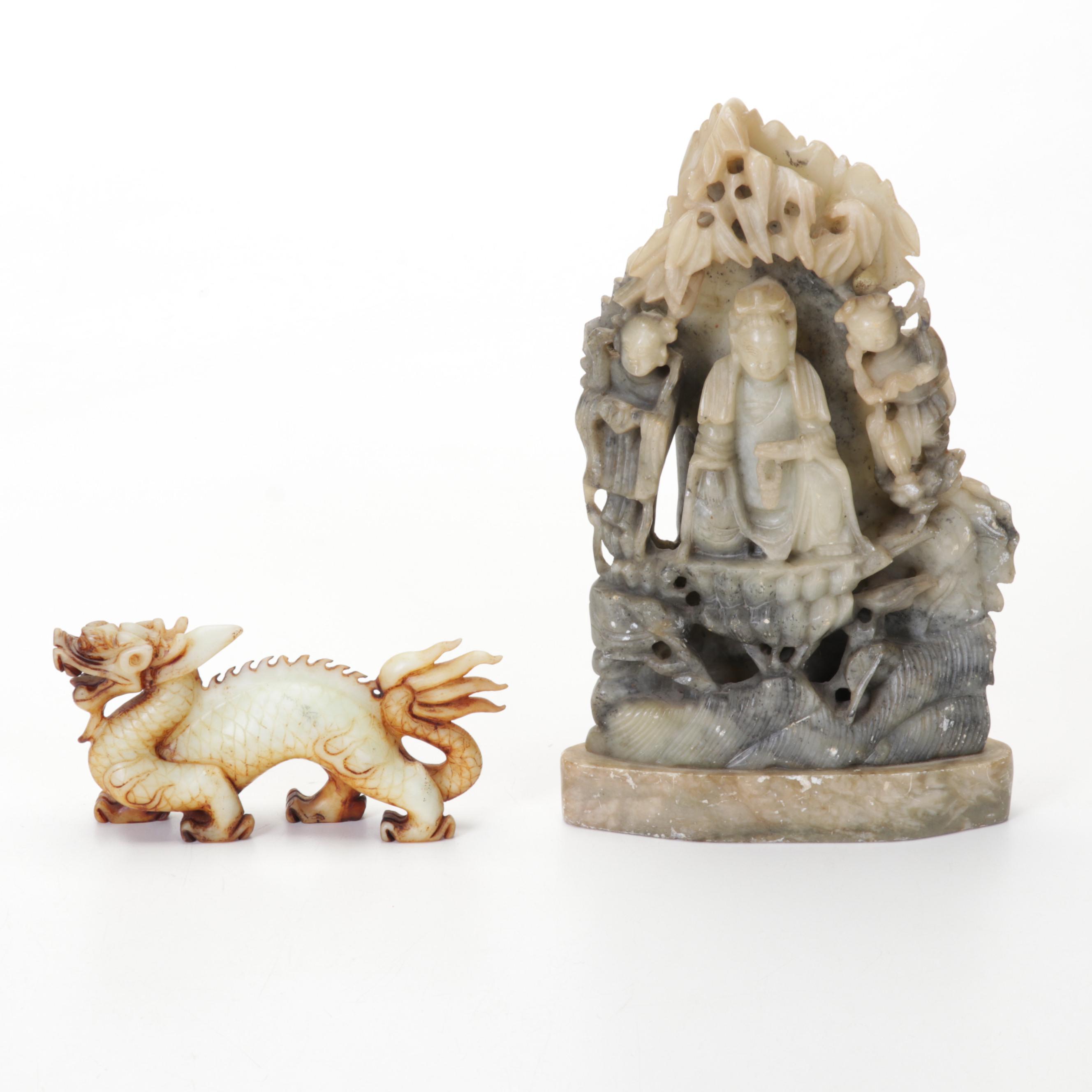 Yi Xing Chinese Pewter Overlay Terracotta Teapot, Soapstone Figurines, & More