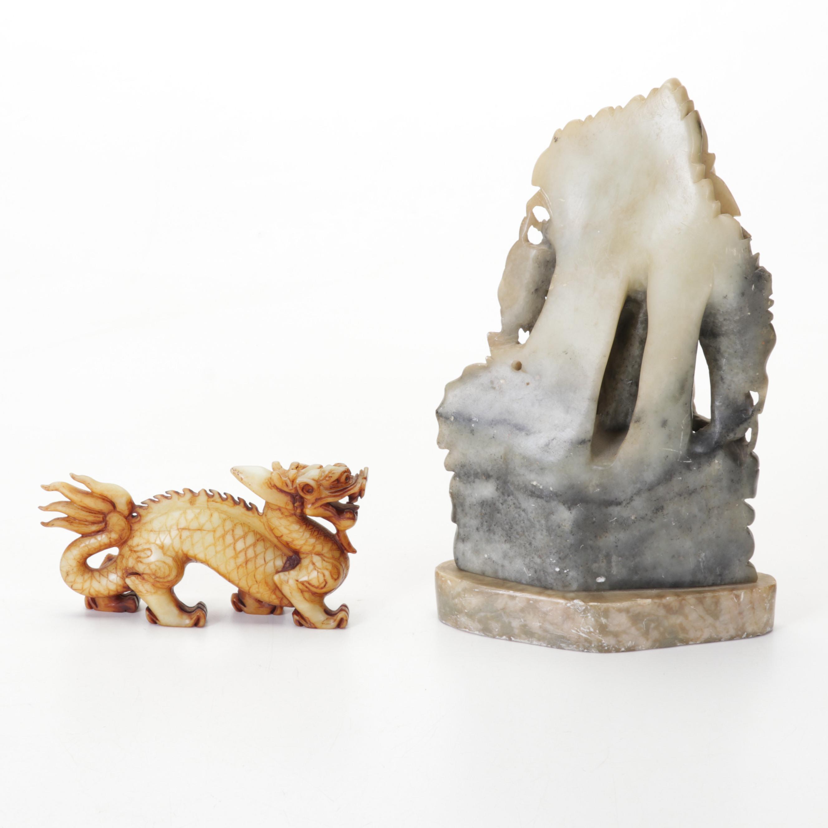 Yi Xing Chinese Pewter Overlay Terracotta Teapot, Soapstone Figurines, & More