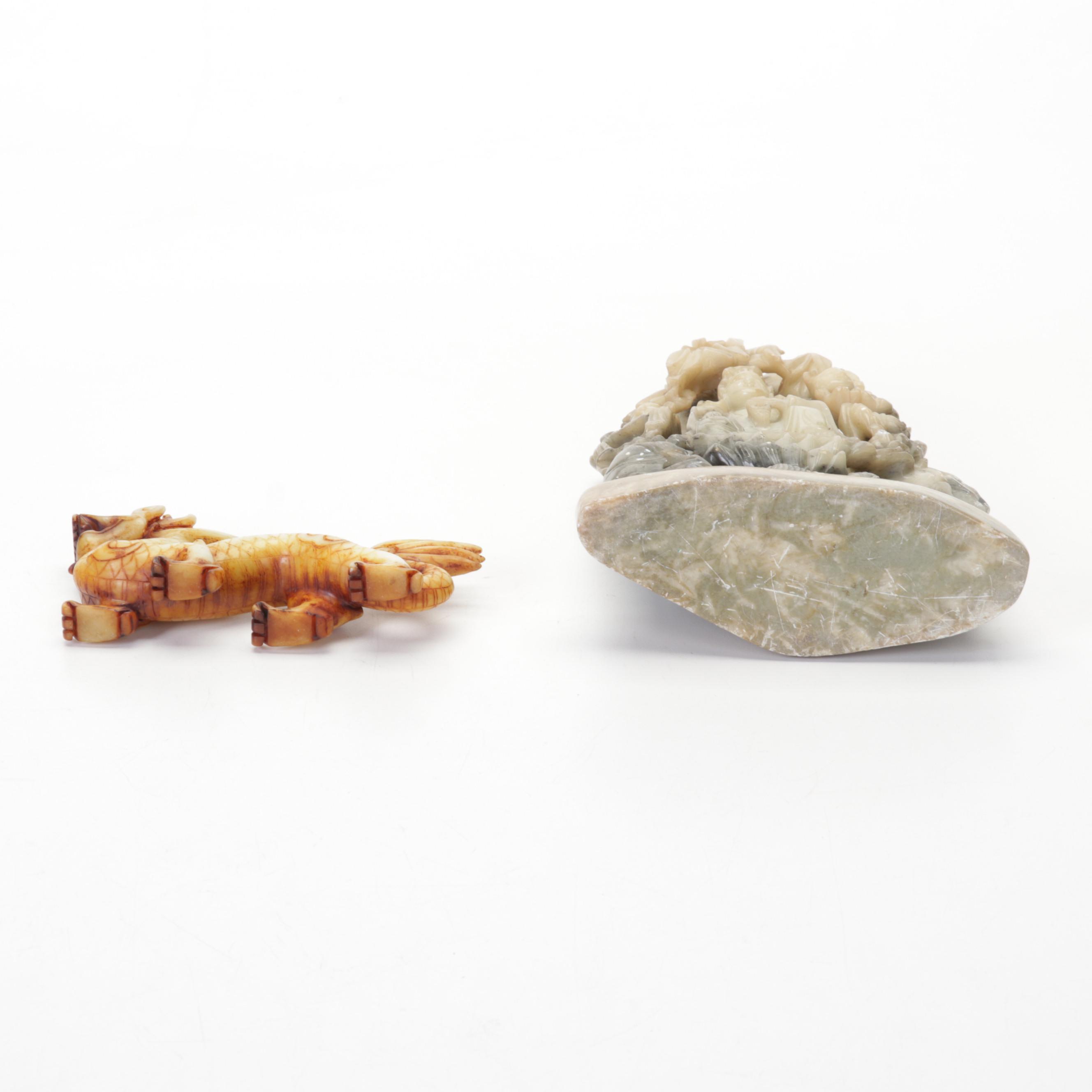 Yi Xing Chinese Pewter Overlay Terracotta Teapot, Soapstone Figurines, & More