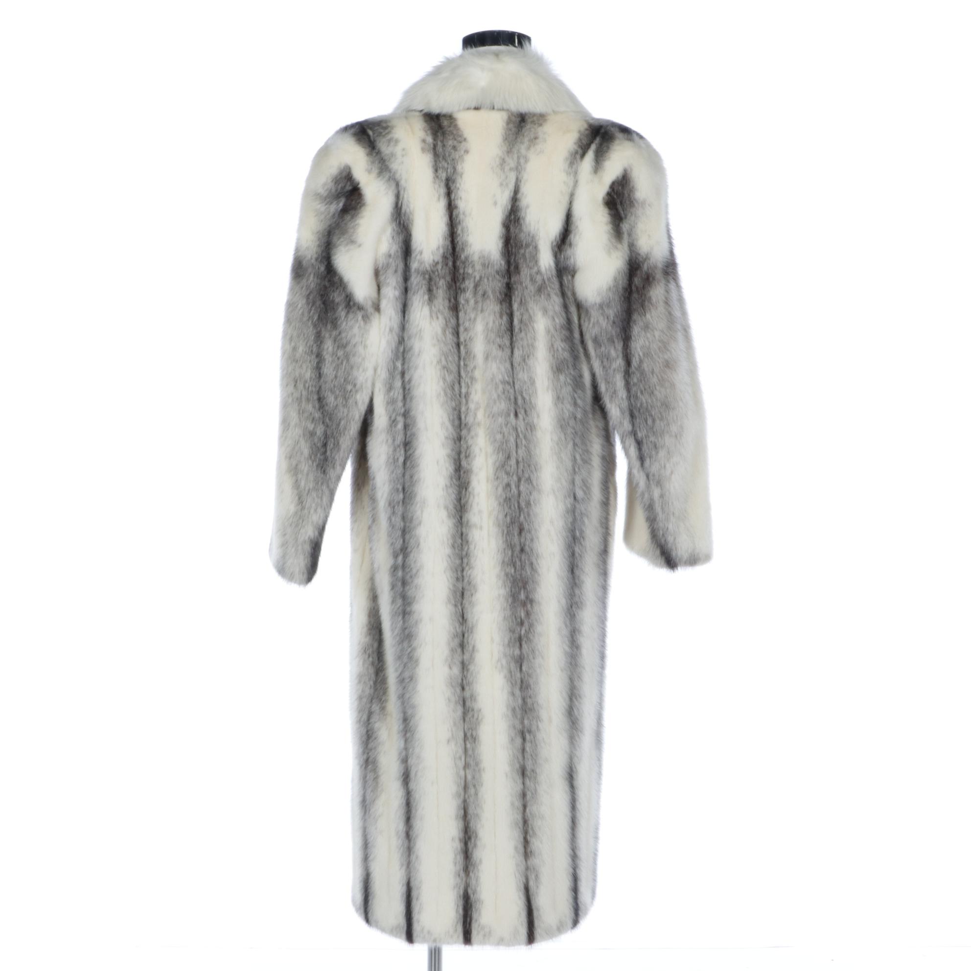 Cross Mink Fur Coat with Fox Fur Tuxedo Collar