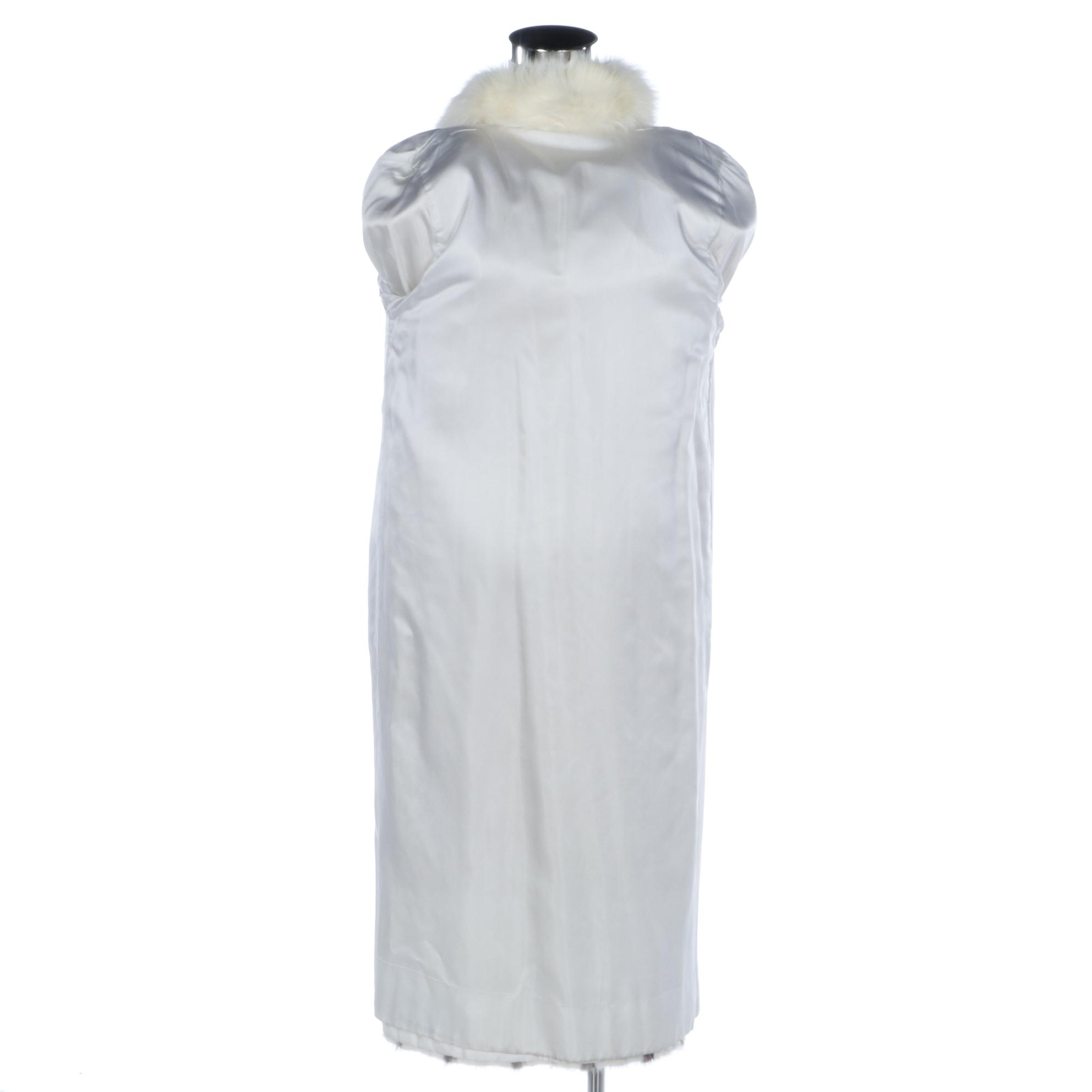 Cross Mink Fur Coat with Fox Fur Tuxedo Collar