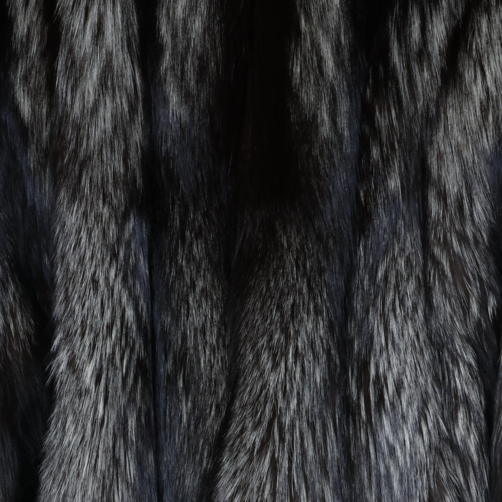 Natural Silver Fox Fur Full-Length Coat with Headband