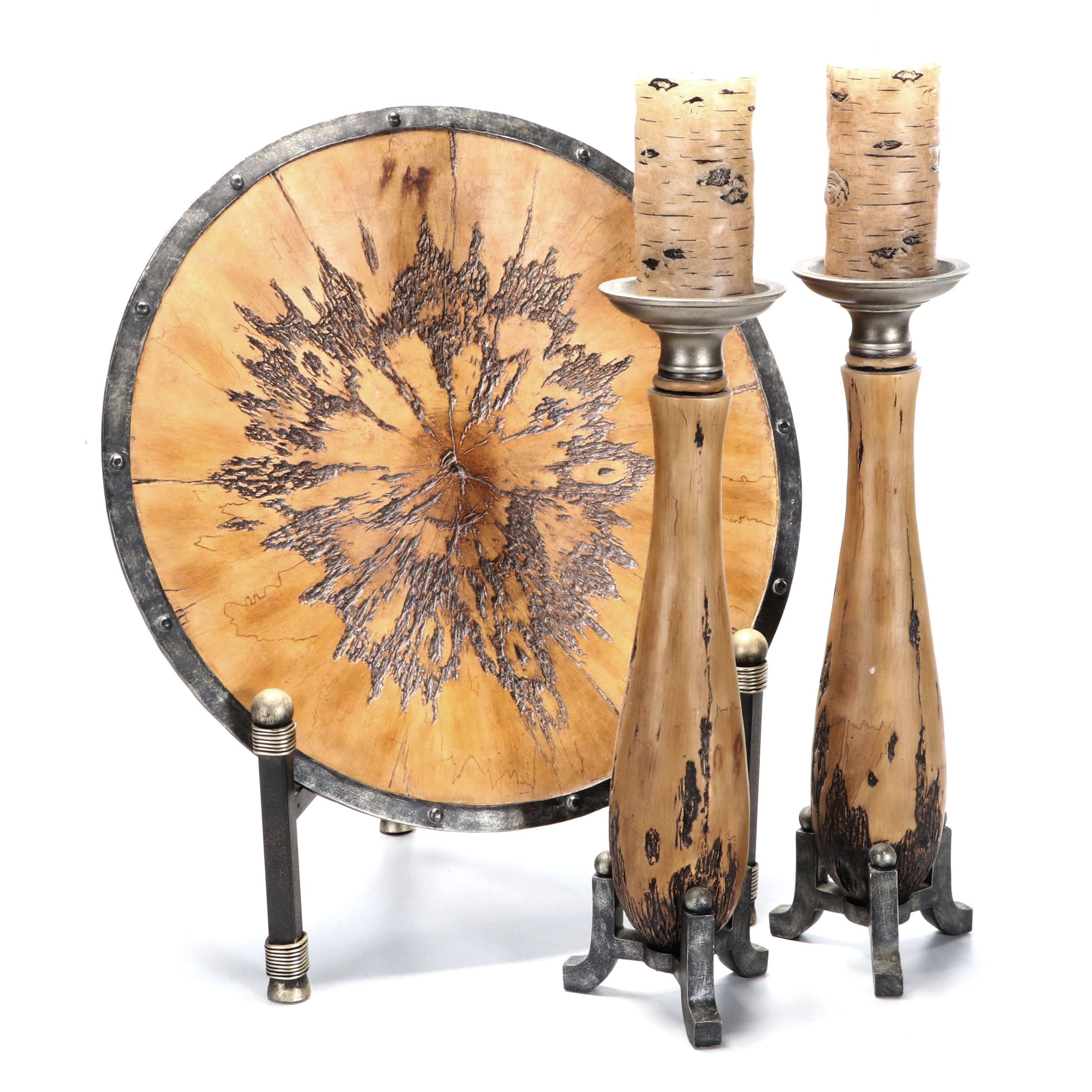 The Kinder Collection Wooden Charger and Candlesticks with Electric Candles