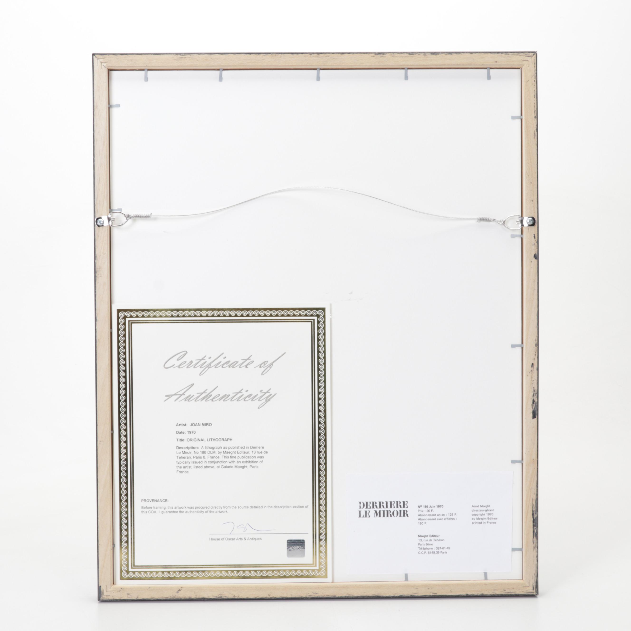 Joan Miró Color Lithograph for "Derrière le Miroir," 1970