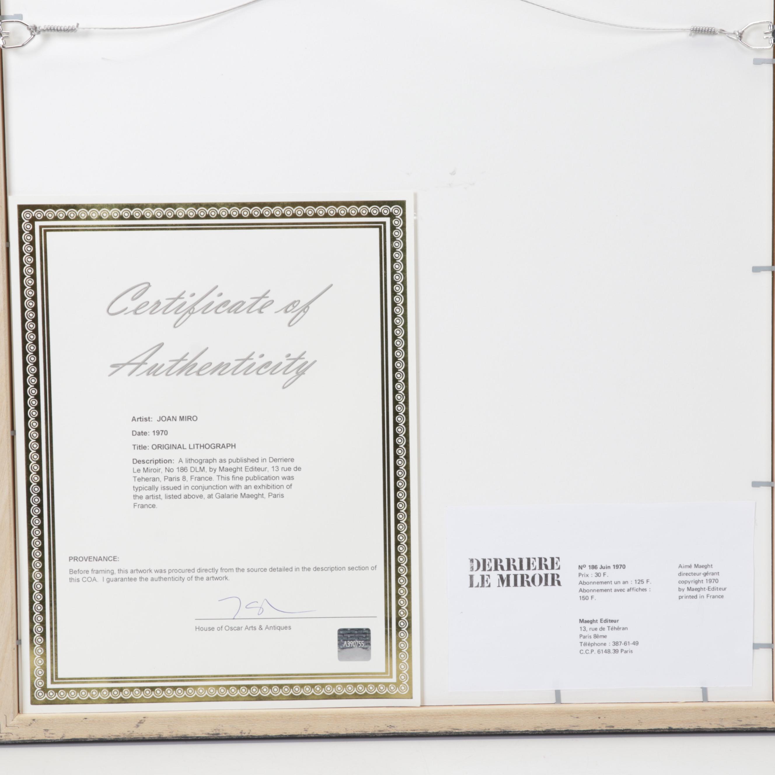 Joan Miró Color Lithograph for "Derrière le Miroir," 1970