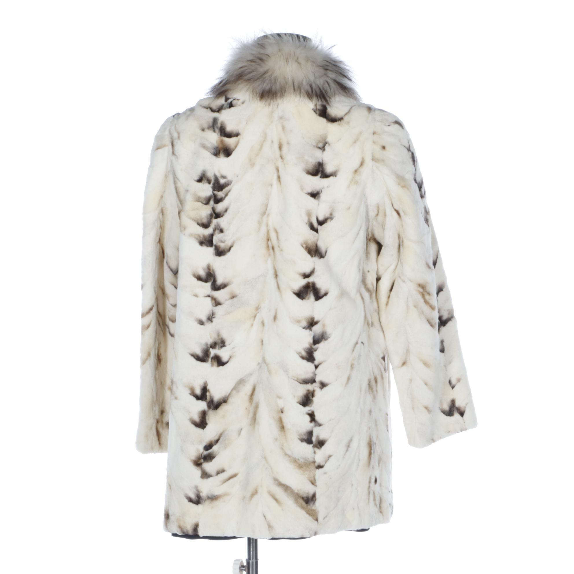 Reversible Sheared Sectioned Mink Fur Jacket with Finn Raccoon Tuxedo Collar