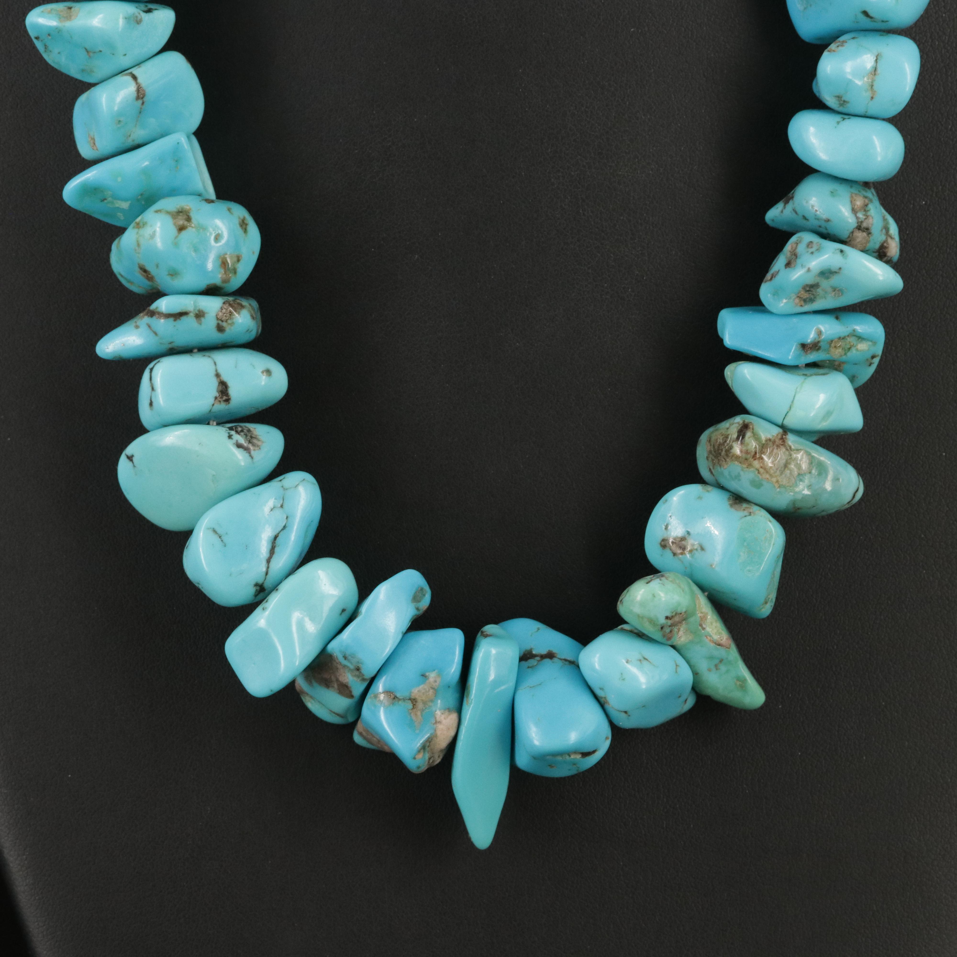 Southwestern Sterling Turquoise Nugget Necklace