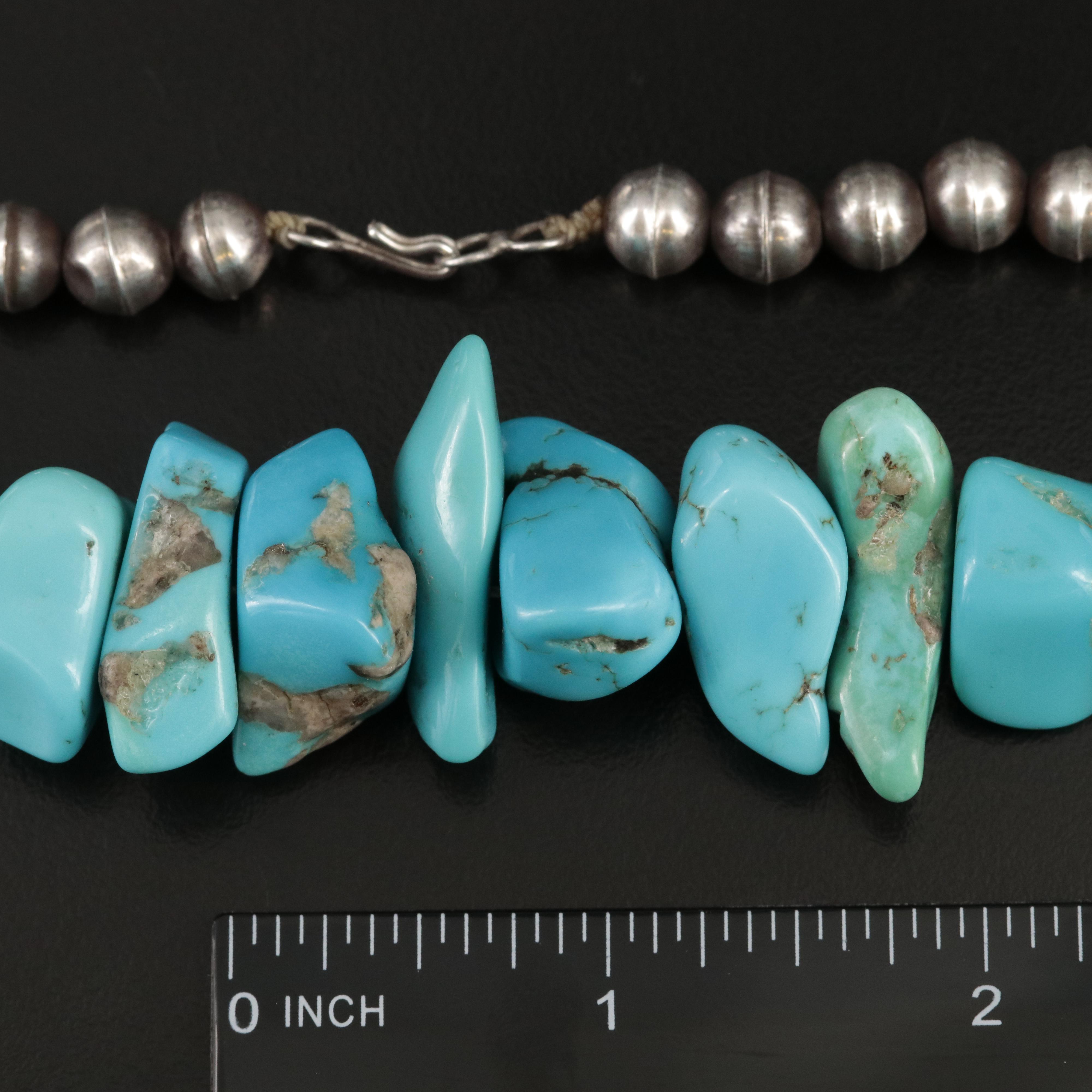 Southwestern Sterling Turquoise Nugget Necklace