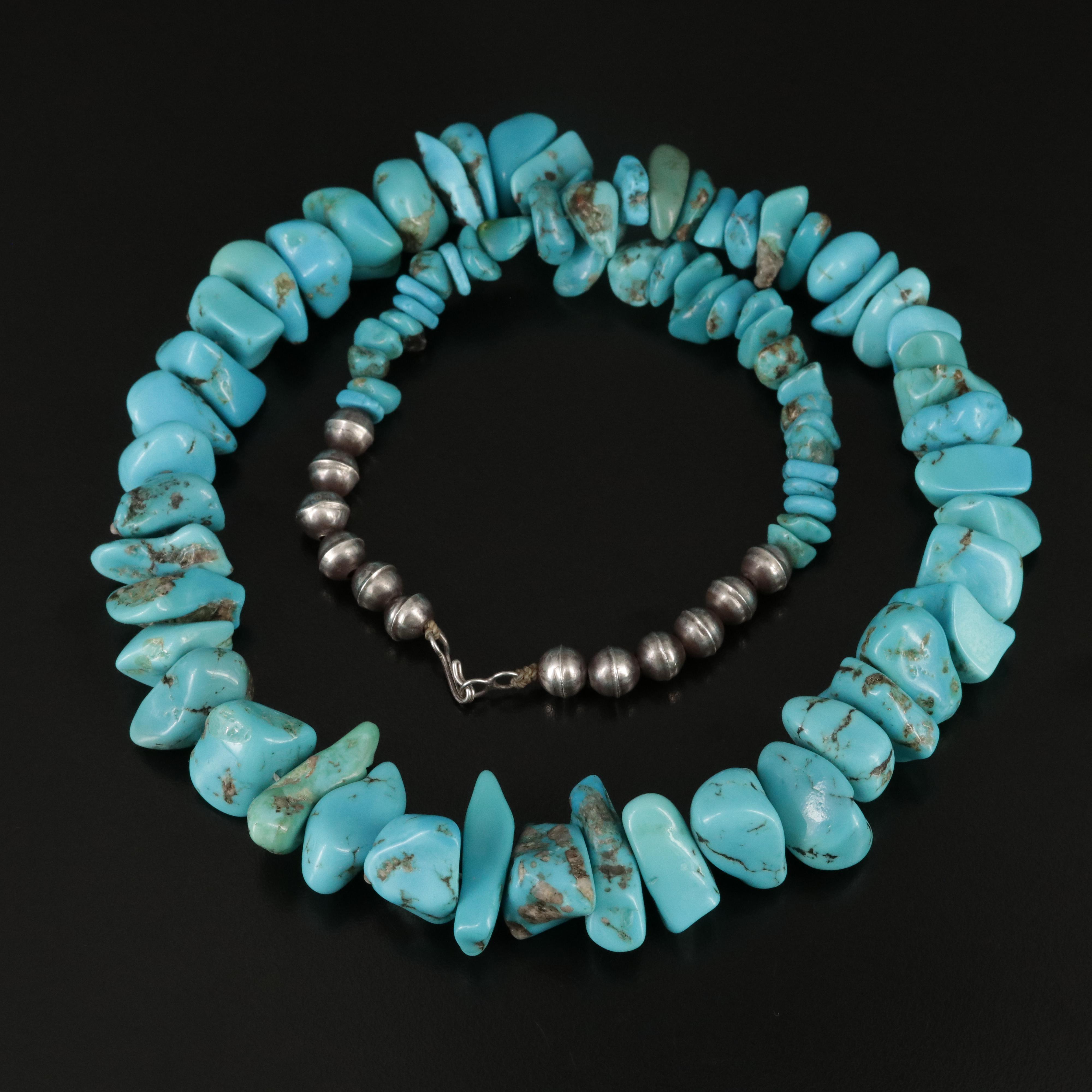 Southwestern Sterling Turquoise Nugget Necklace