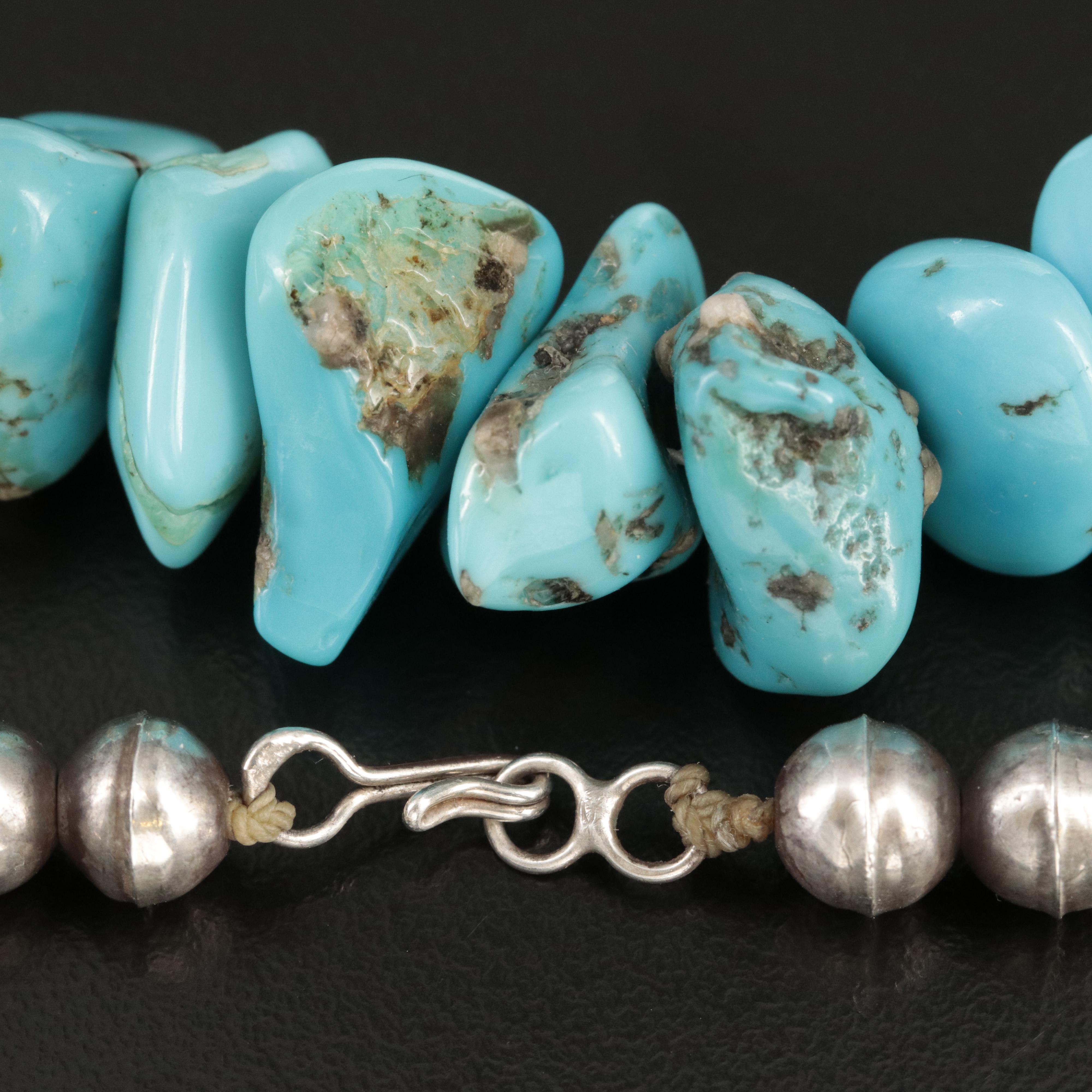 Southwestern Sterling Turquoise Nugget Necklace
