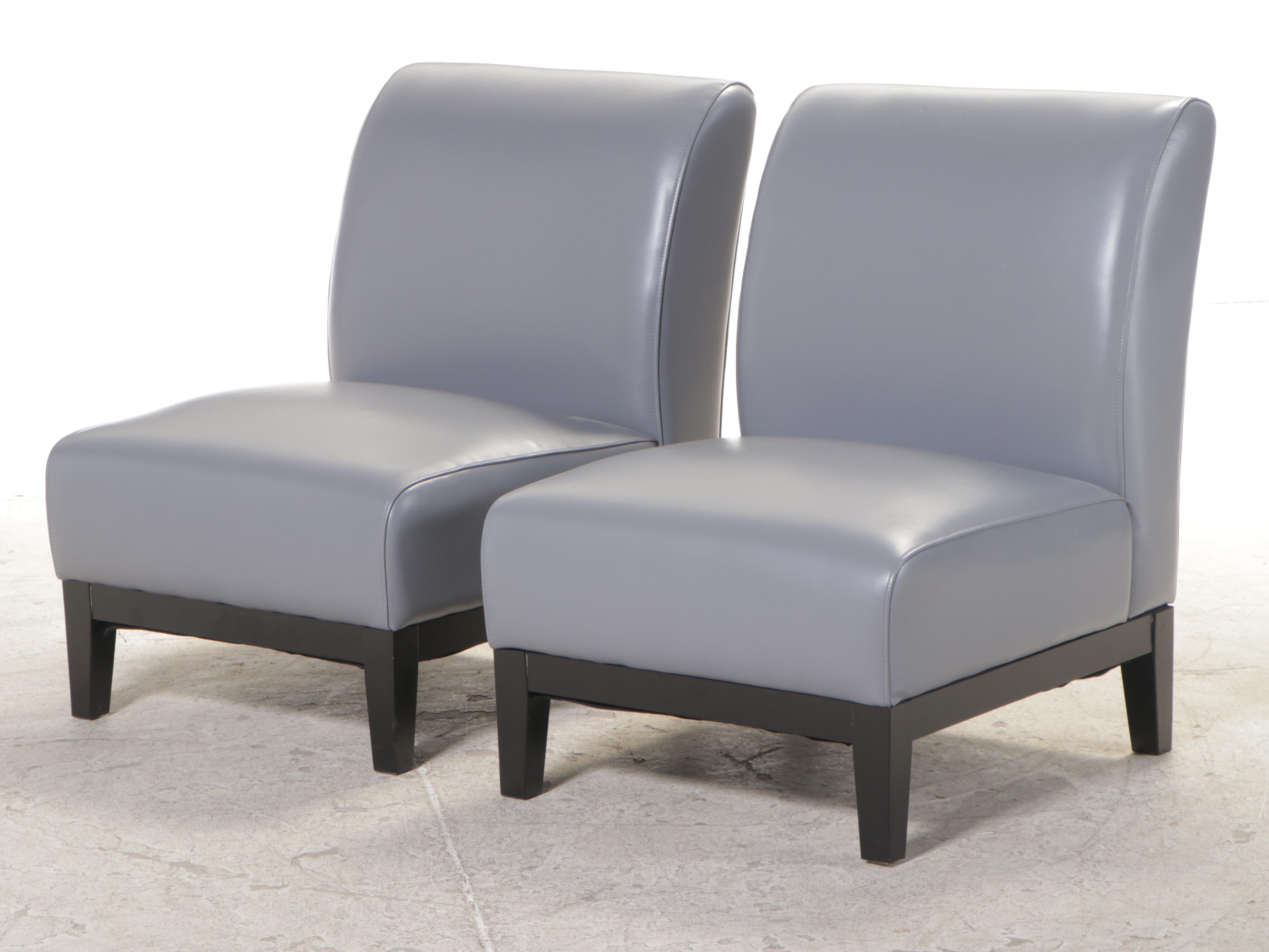 Contemporary Three-Piece Ebonized Wood and Leather Lounge Set