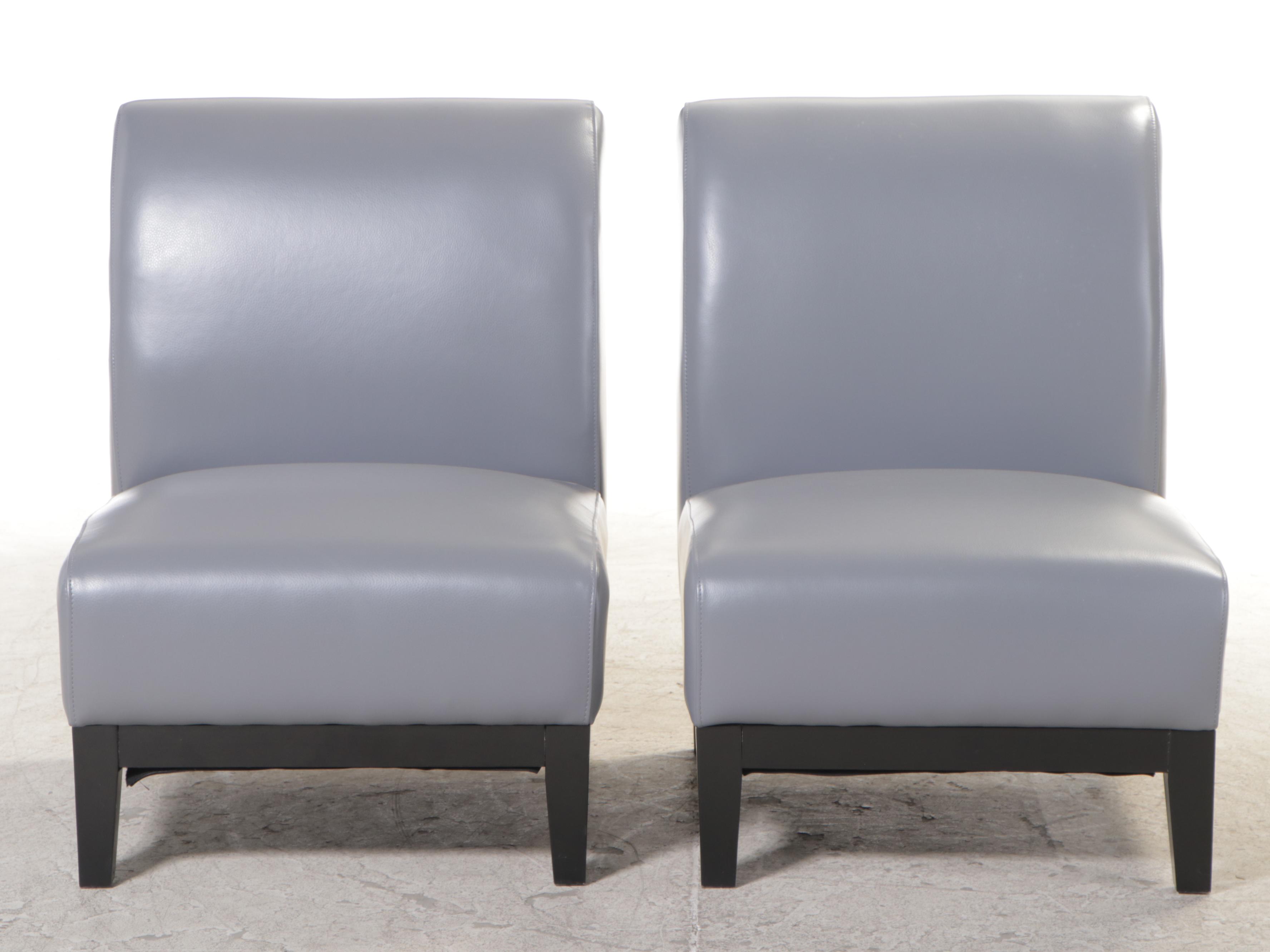 Contemporary Three-Piece Ebonized Wood and Leather Lounge Set