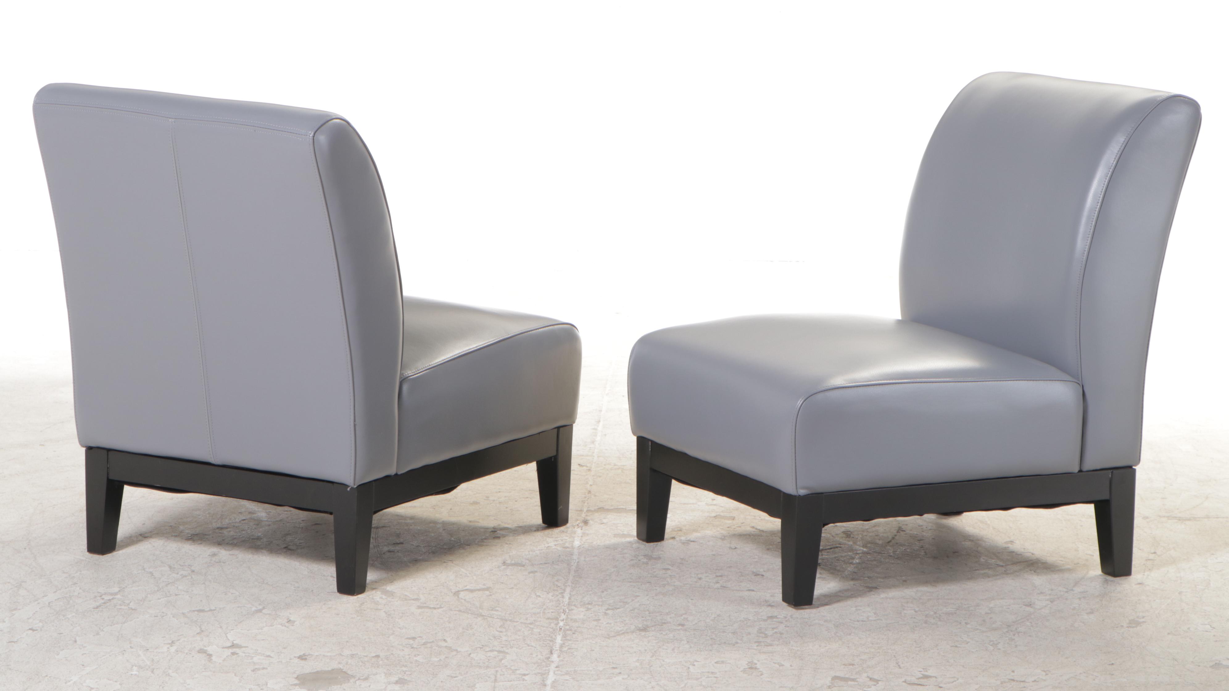 Contemporary Three-Piece Ebonized Wood and Leather Lounge Set