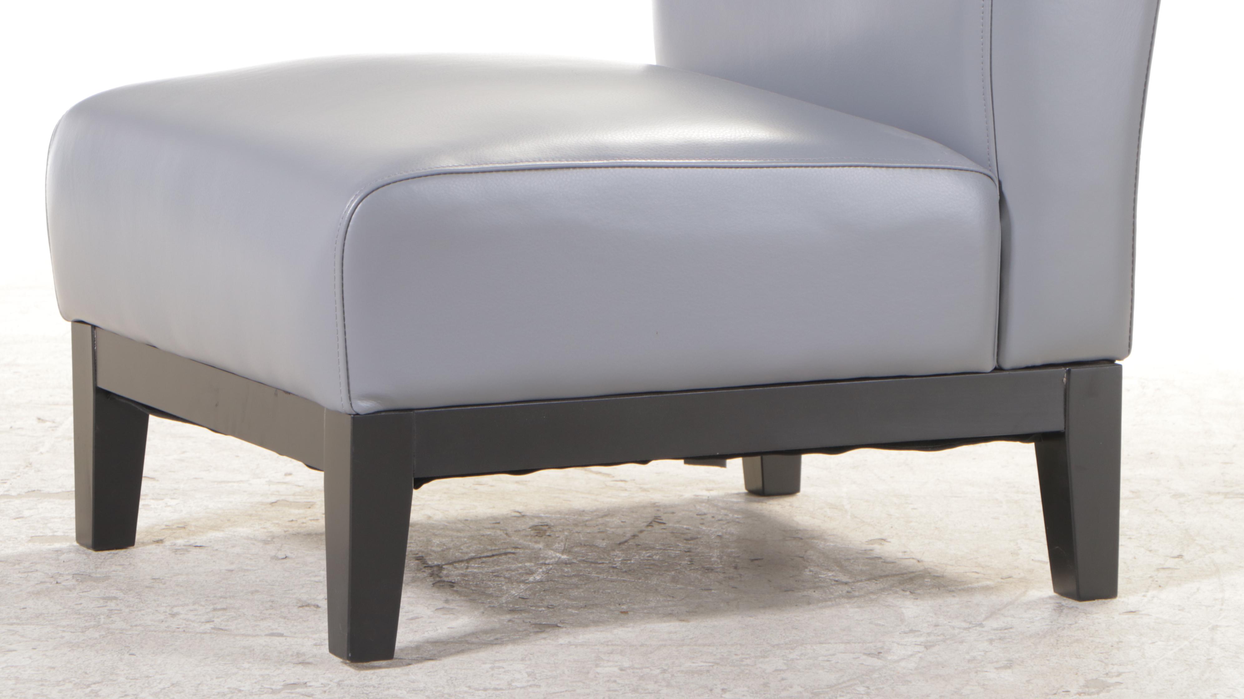 Contemporary Three-Piece Ebonized Wood and Leather Lounge Set