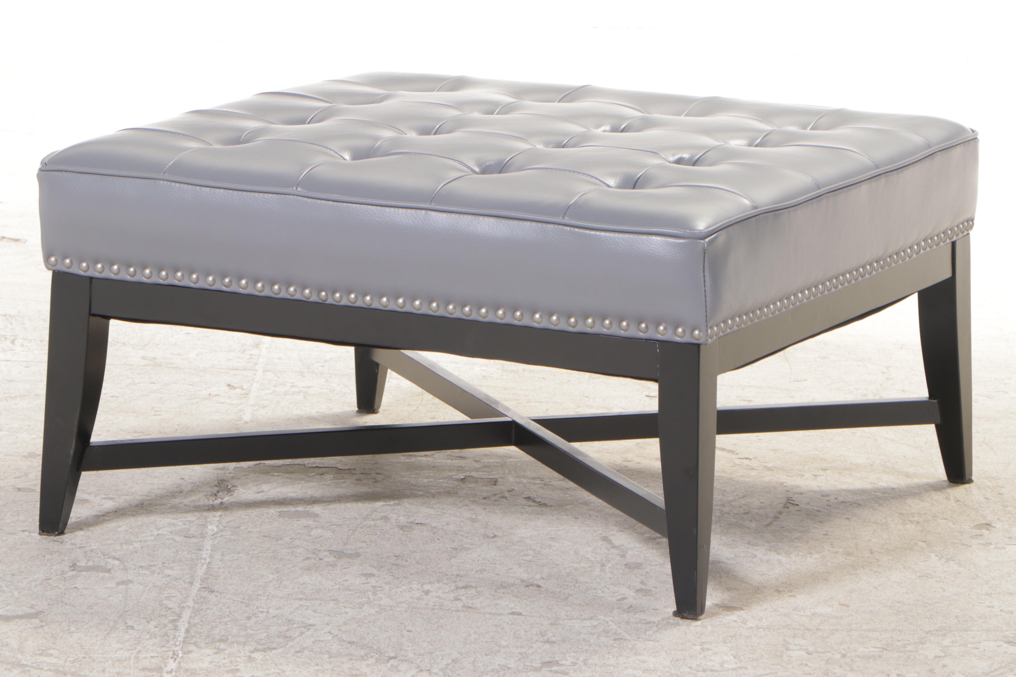 Contemporary Three-Piece Ebonized Wood and Leather Lounge Set