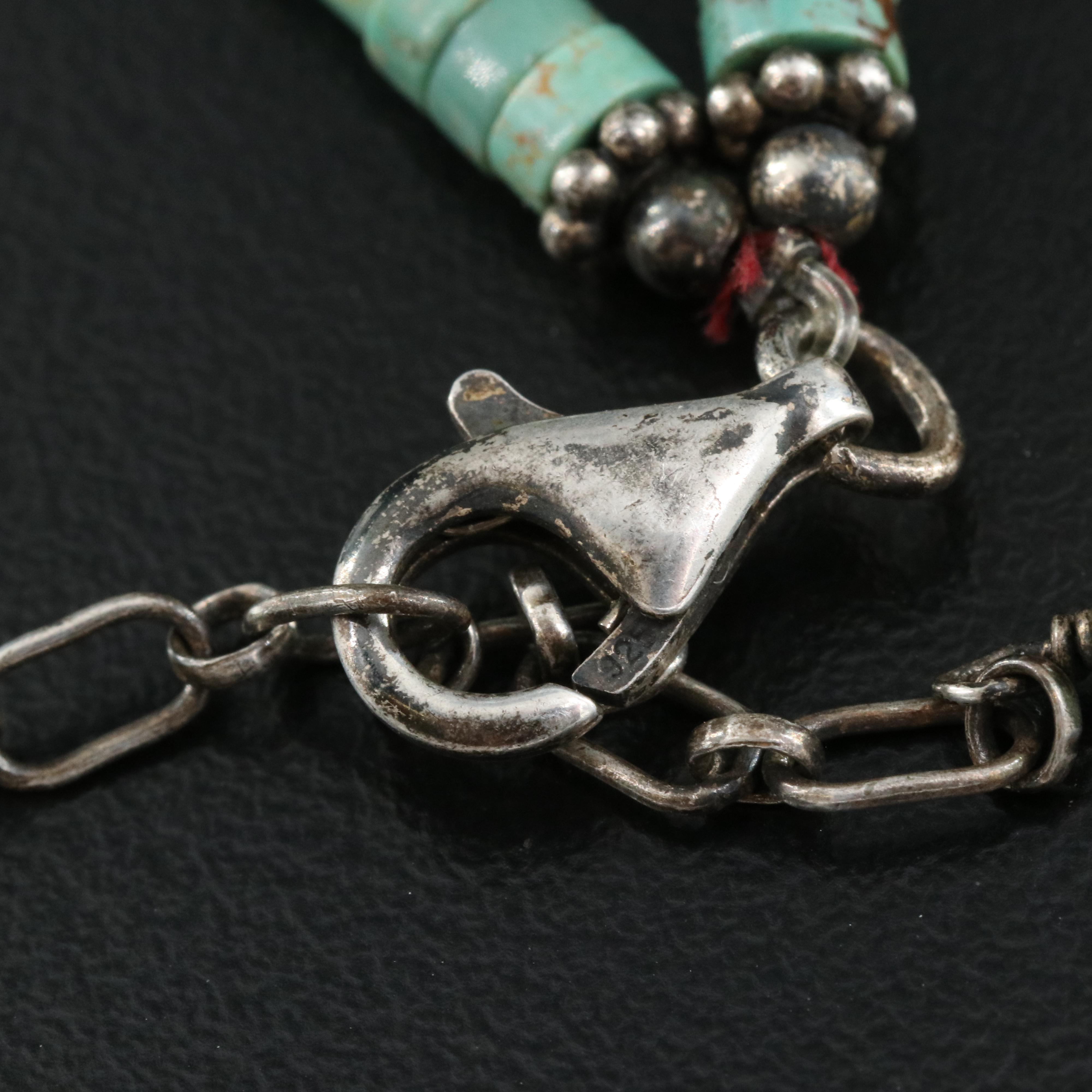 Sterling and Turquoise Double-Strand Heishi Necklace with Drop